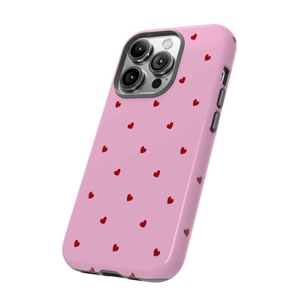 Pink Heart Pattern Tough Phone Case — Cute Red Hearts Protective Phone Cover (Valentine’s Day Gift)