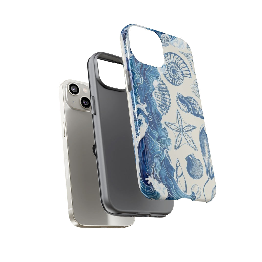 Ocean Shells Tough Phone Case — Blue Nautical Seashell iPhone Cover