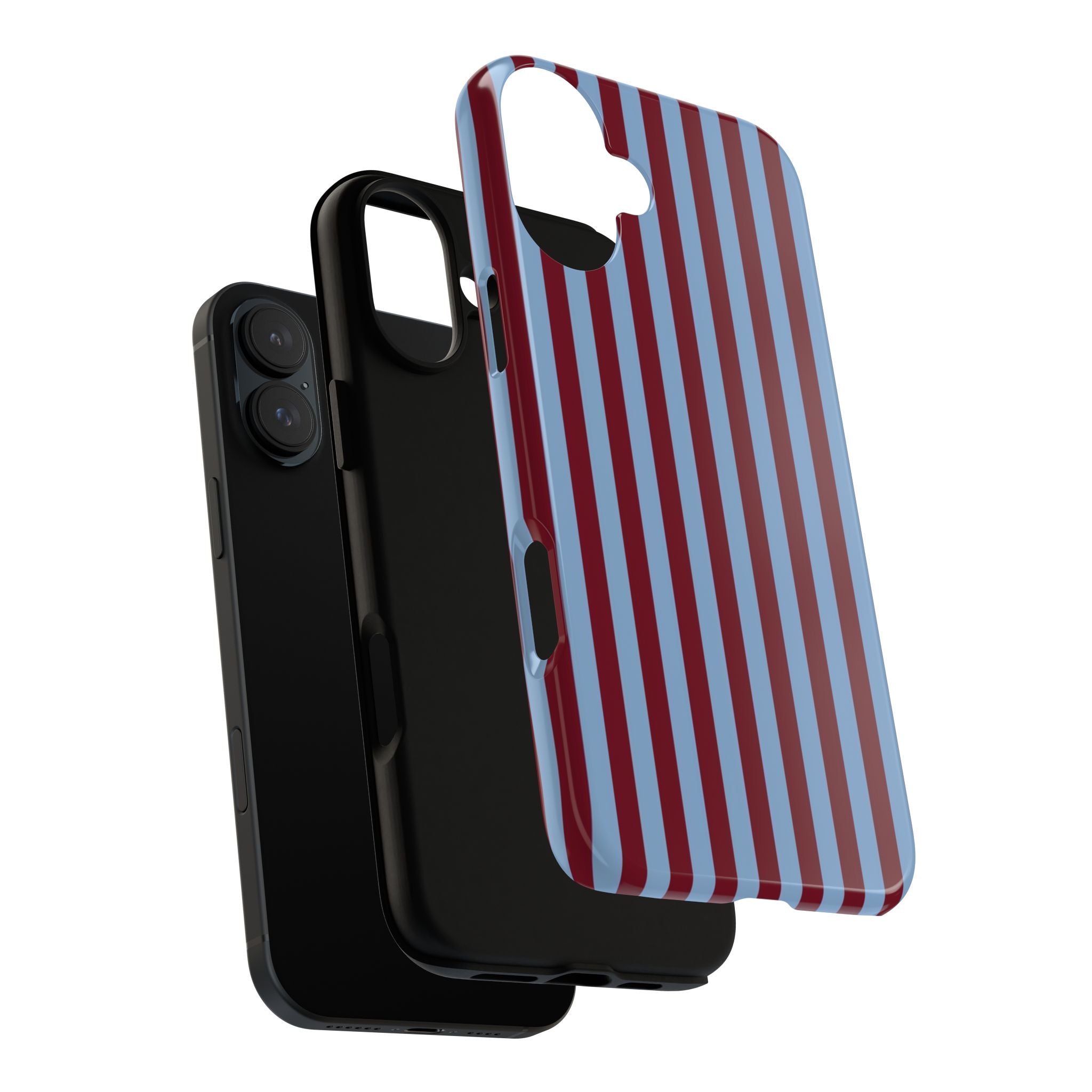 Striped Tough Phone Case — Blue & Burgundy Vertical Stripe Protective Cover