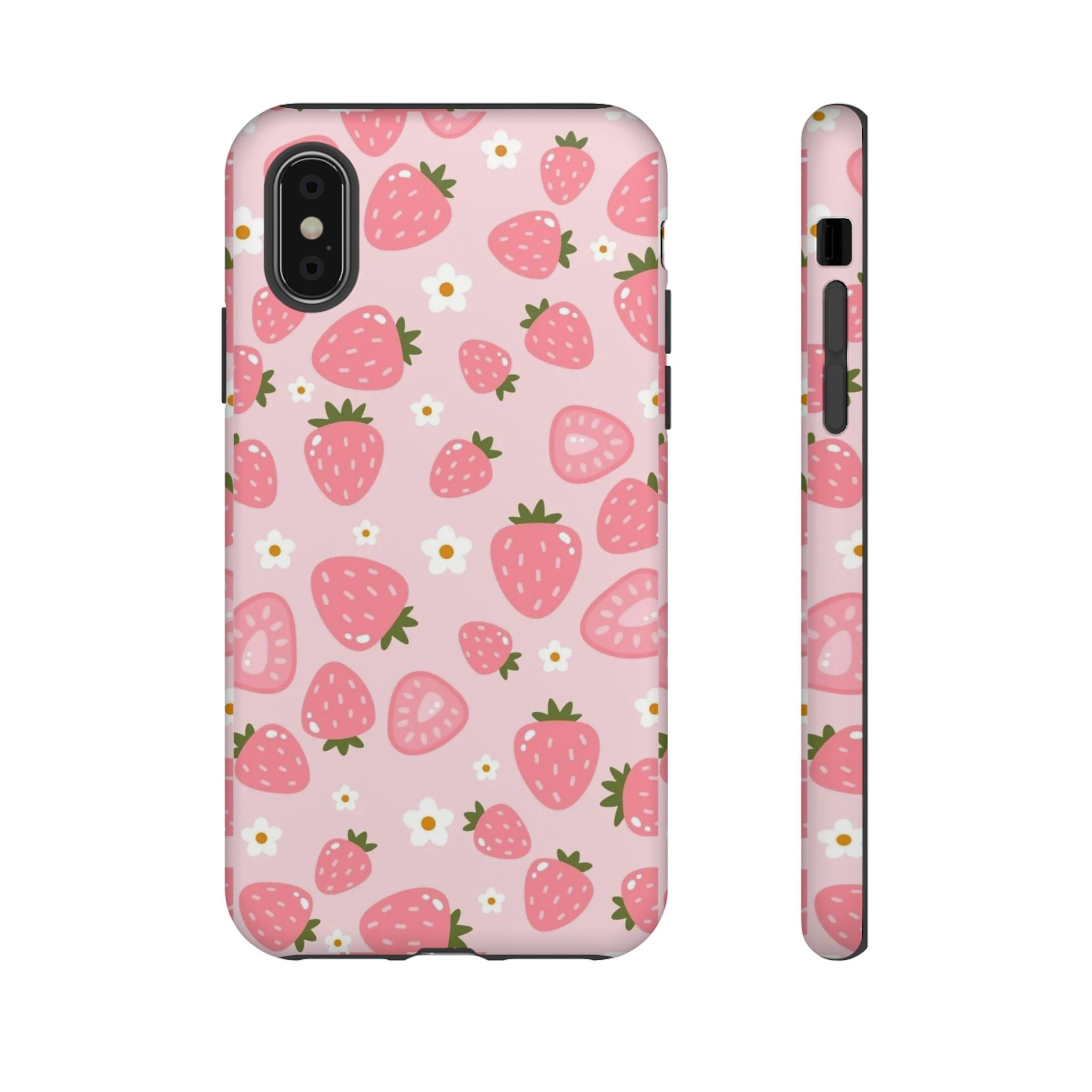 Strawberry Pattern Phone Case – Cute Pink Fruit Protective Tough Case