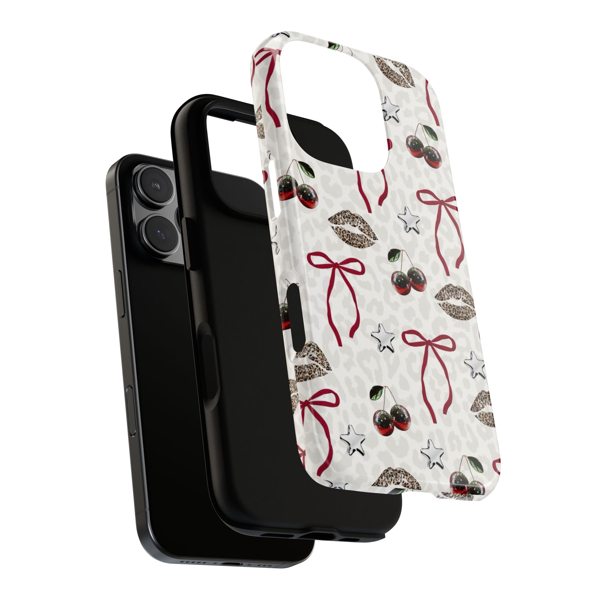 Cherry Bow Phone Case — Retro Cherry & Lips Pattern iPhone Cover