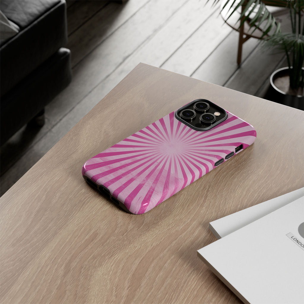 Pink Sunburst Tough Phone Case — Retro Radiant iPhone Cover