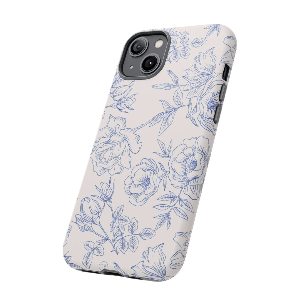 Phone Case — Blue Floral Sketch Tough Protective Case
