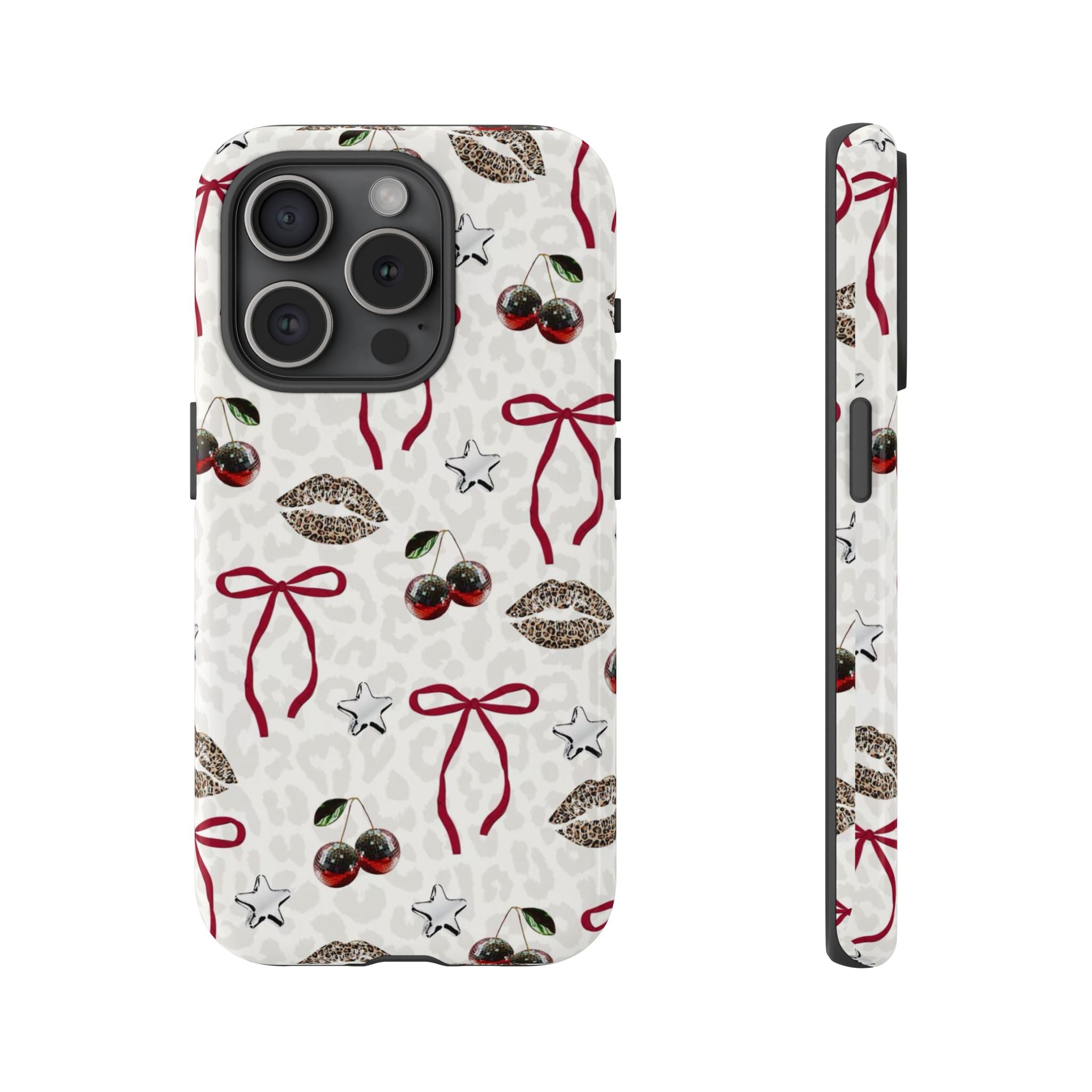 Cherry Bow Phone Case — Retro Cherry & Lips Pattern iPhone Cover