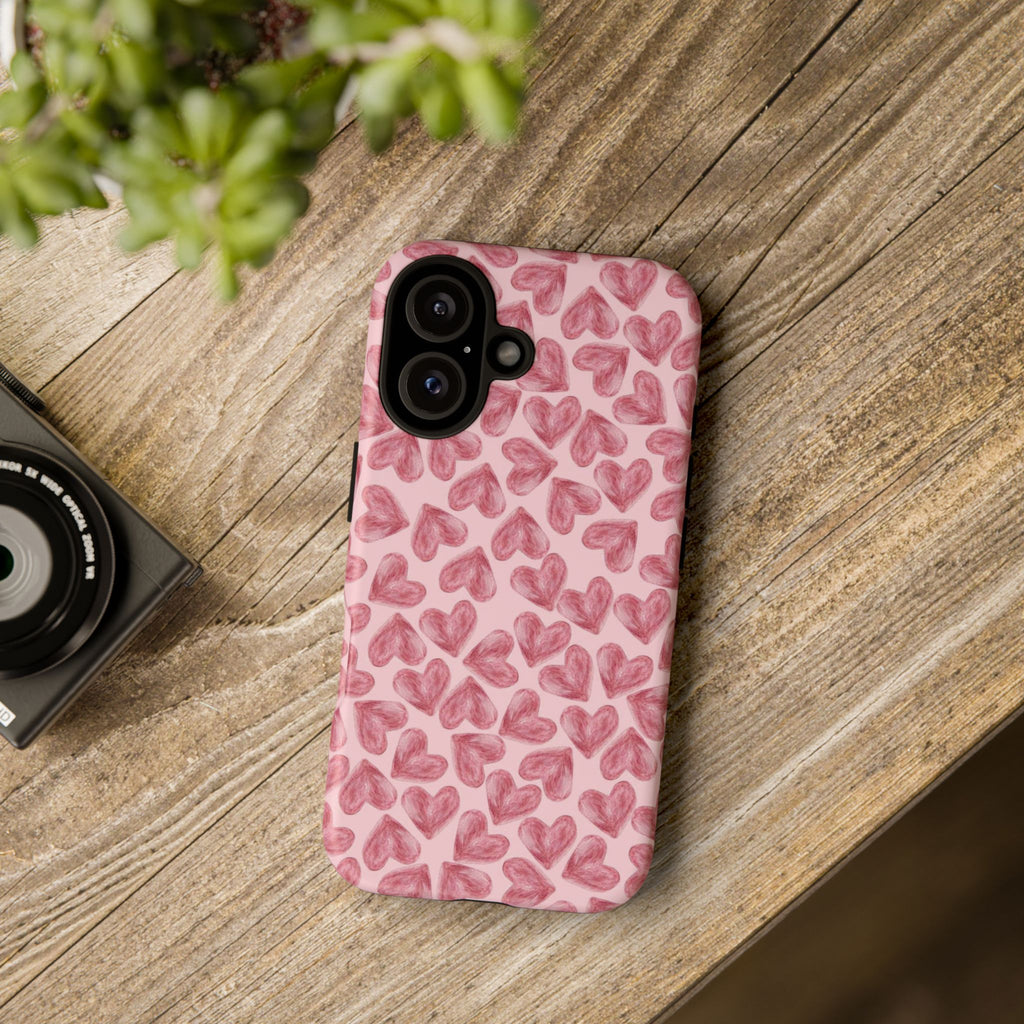 Pink Watercolor Heart Phone Case — Tough Protective iPhone Cover