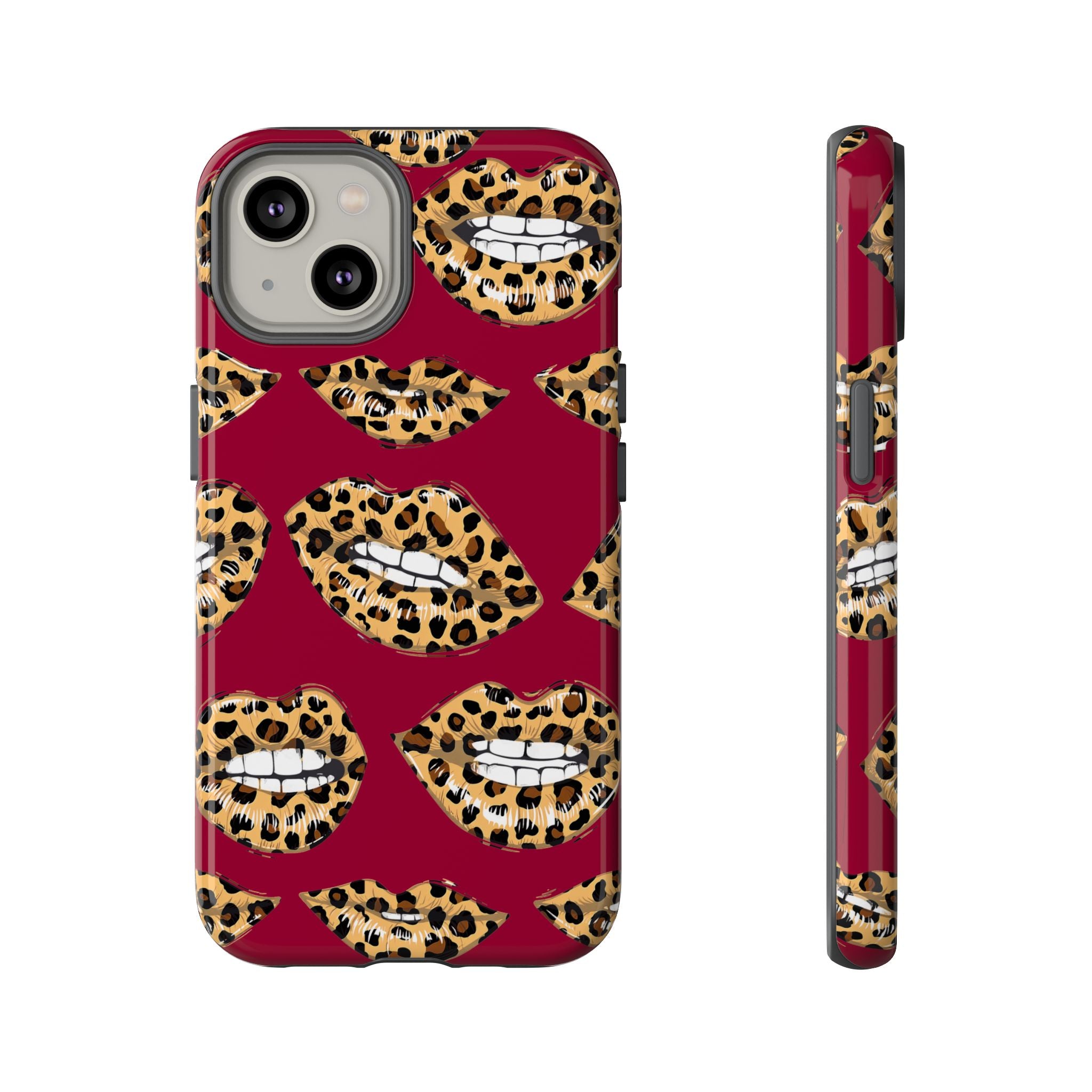 Phone Case — Leopard Lips Pattern on Burgundy