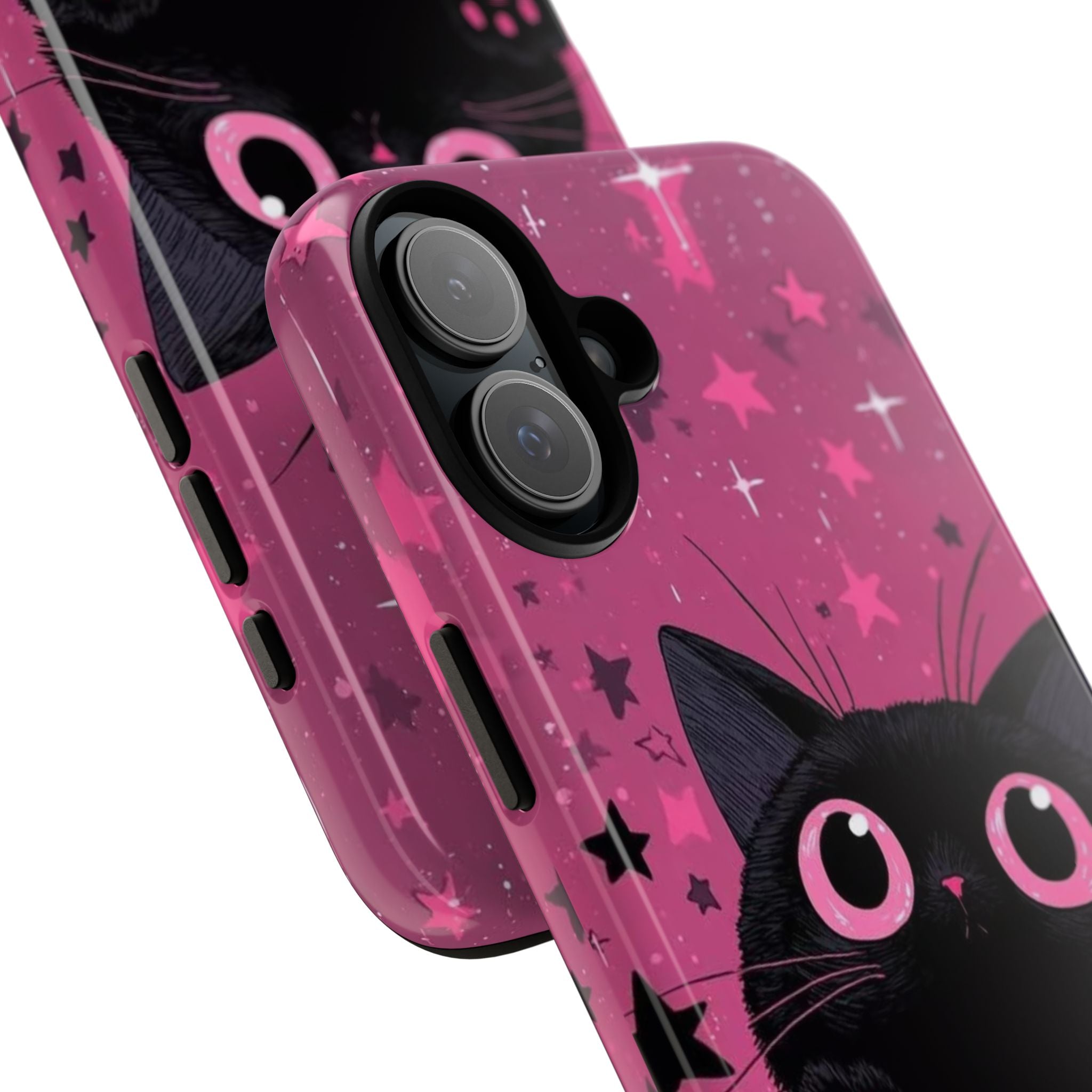 Cat Paw Pink Galaxy Phone Case — Cute Black Kitten iPhone Cover