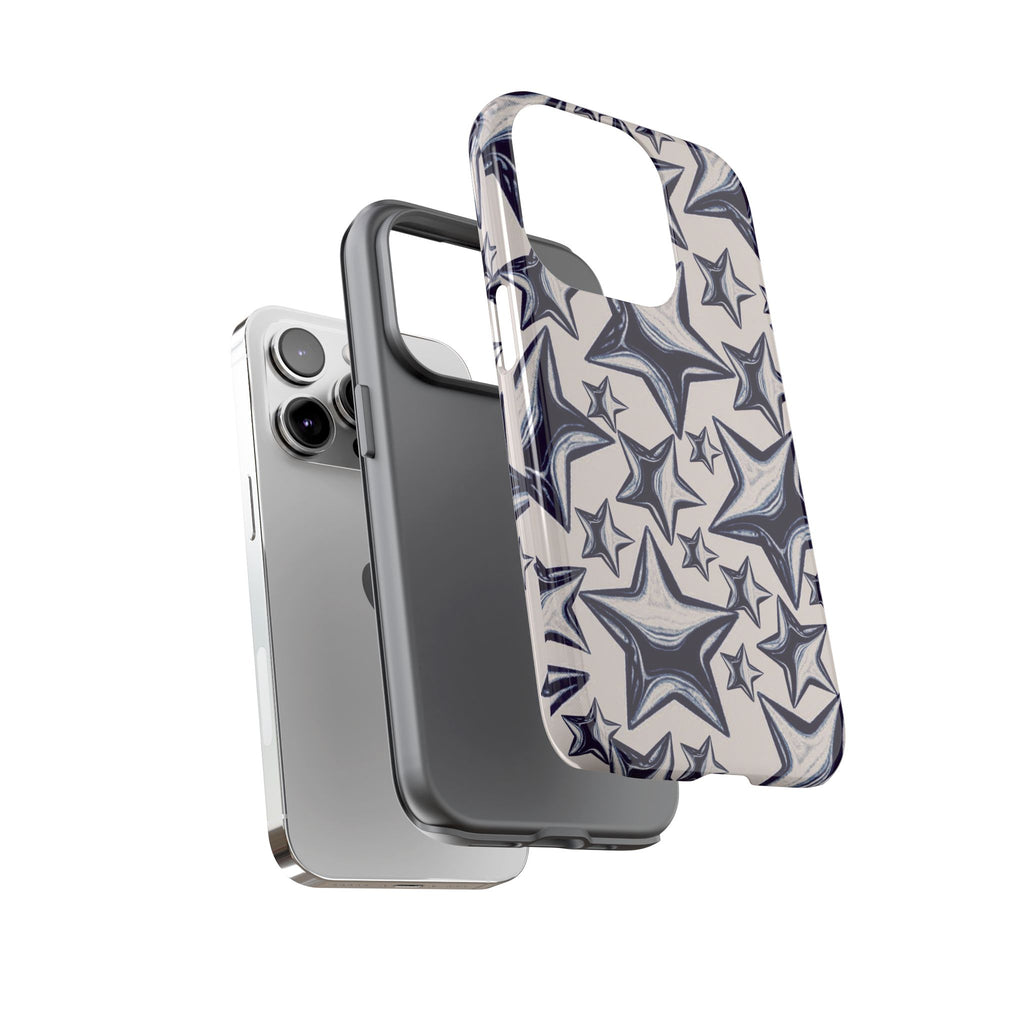 Star Sketch Tough Phone Case — Black & White Doodle Stars Protective Cover