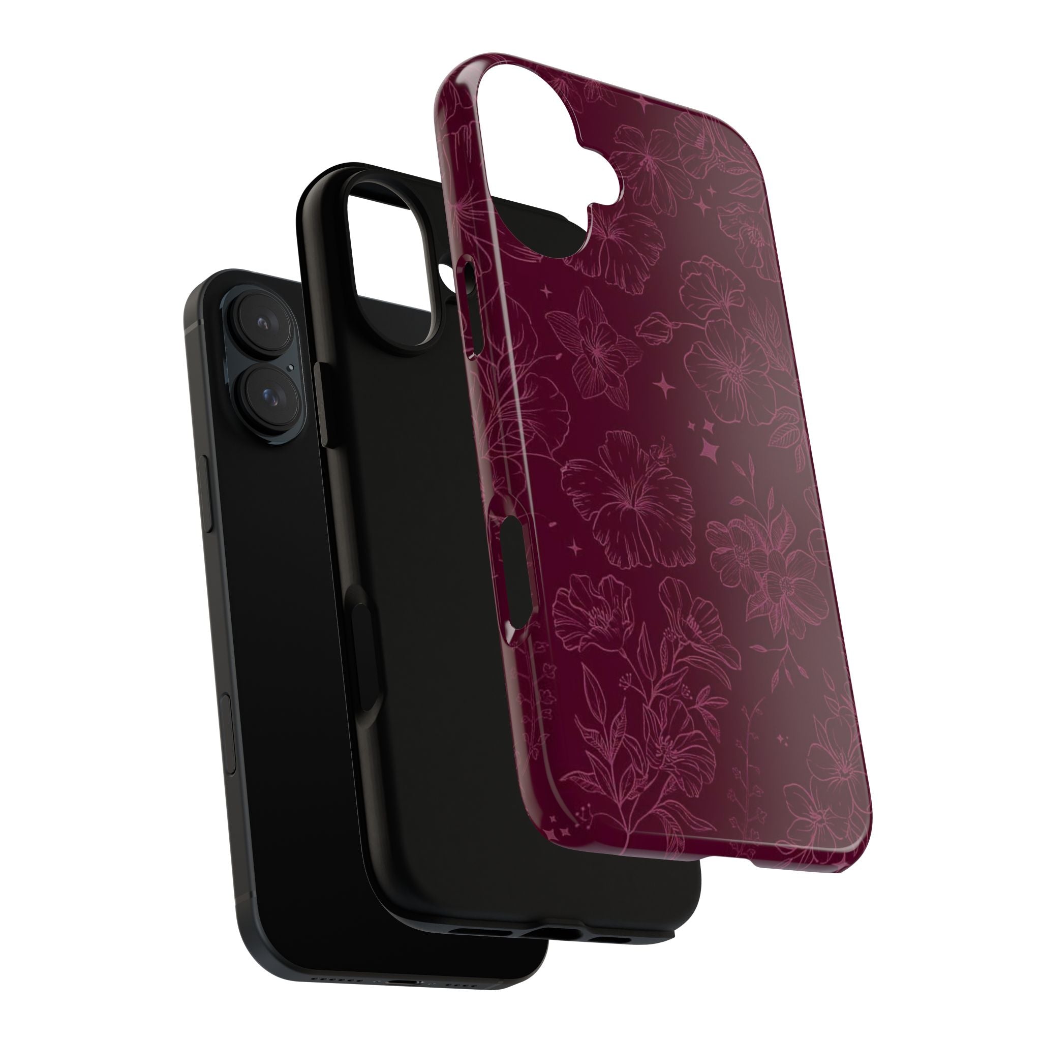 Burgundy Floral Tough Phone Case — Protective Hibiscus Pattern