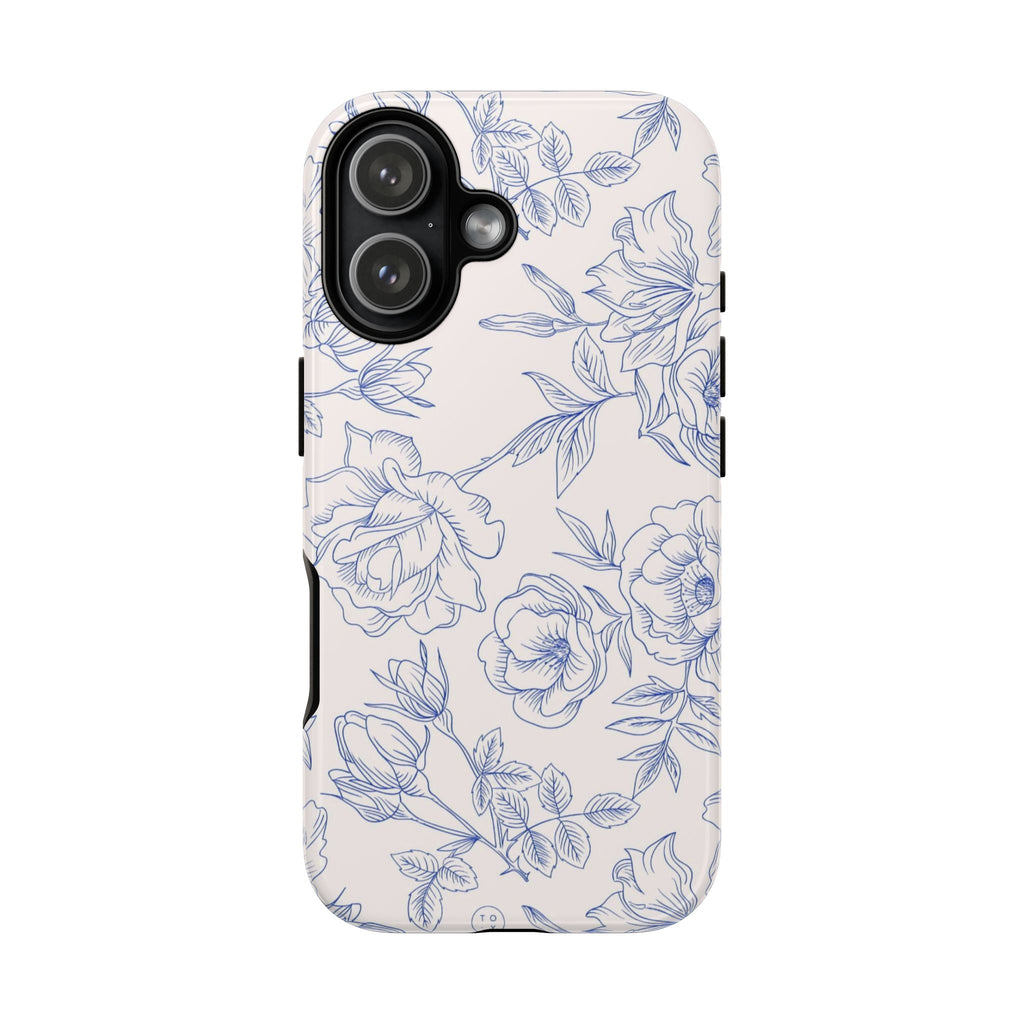 Phone Case — Blue Floral Sketch Tough Protective Case