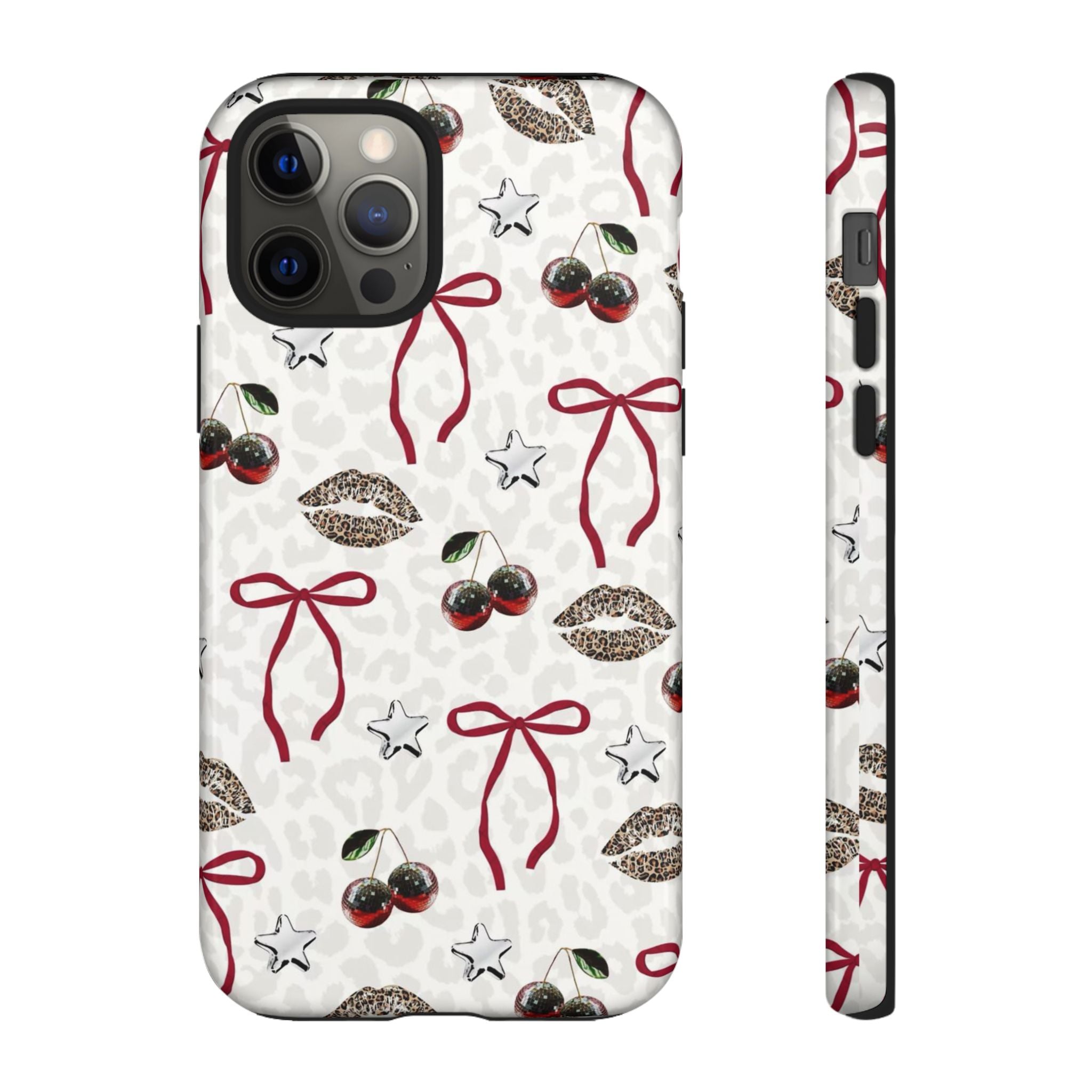 Cherry Bow Phone Case — Retro Cherry & Lips Pattern iPhone Cover