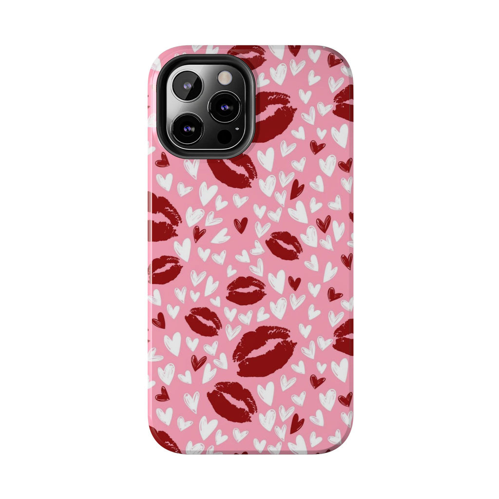 Pink Kiss Hearts Tough Phone Case — Cute Valentine Protective Phone Cover