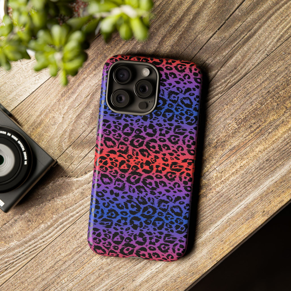 Gradient Leopard Tough Phone Case — Rainbow Animal Print iPhone Cover