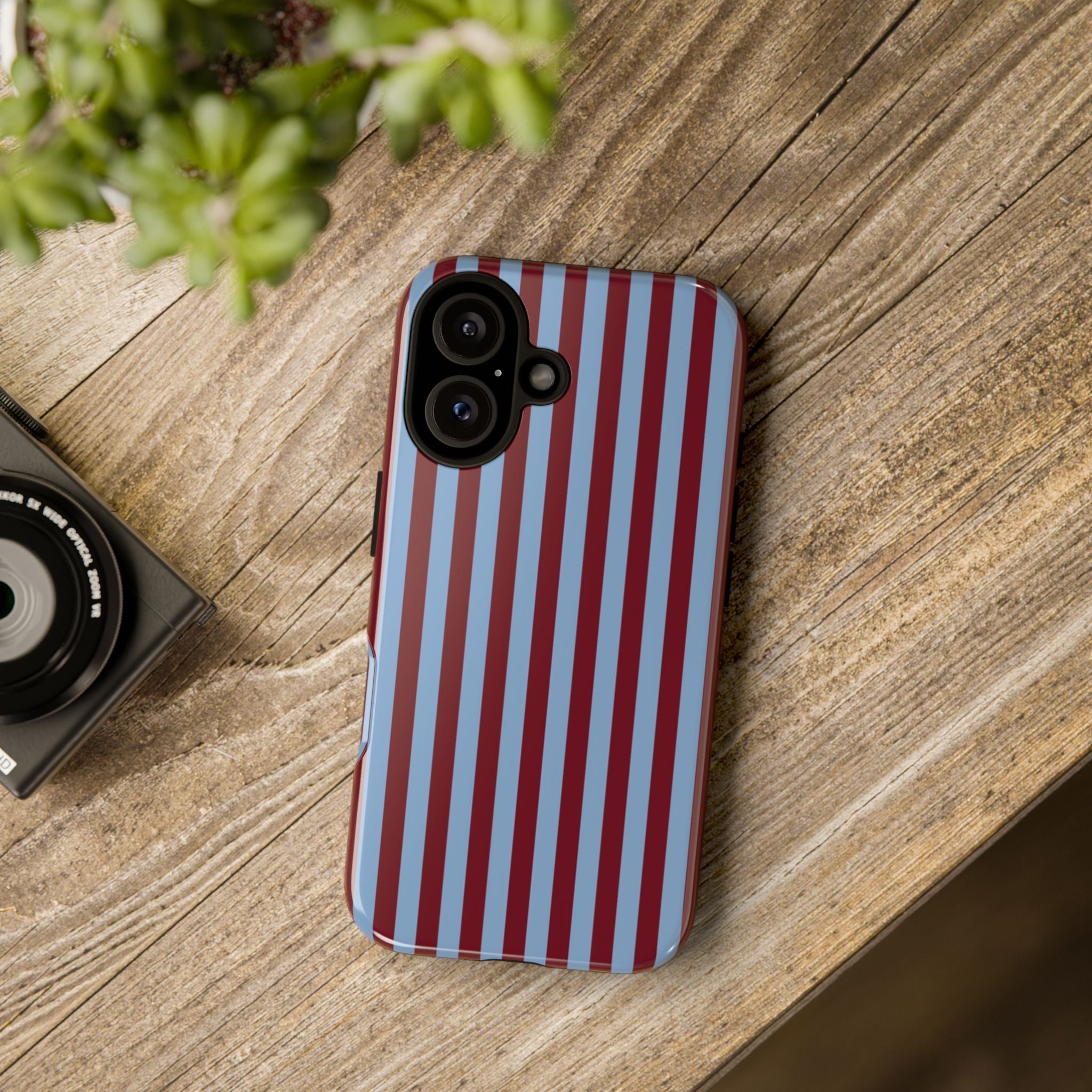 Striped Tough Phone Case — Blue & Burgundy Vertical Stripe Protective Cover