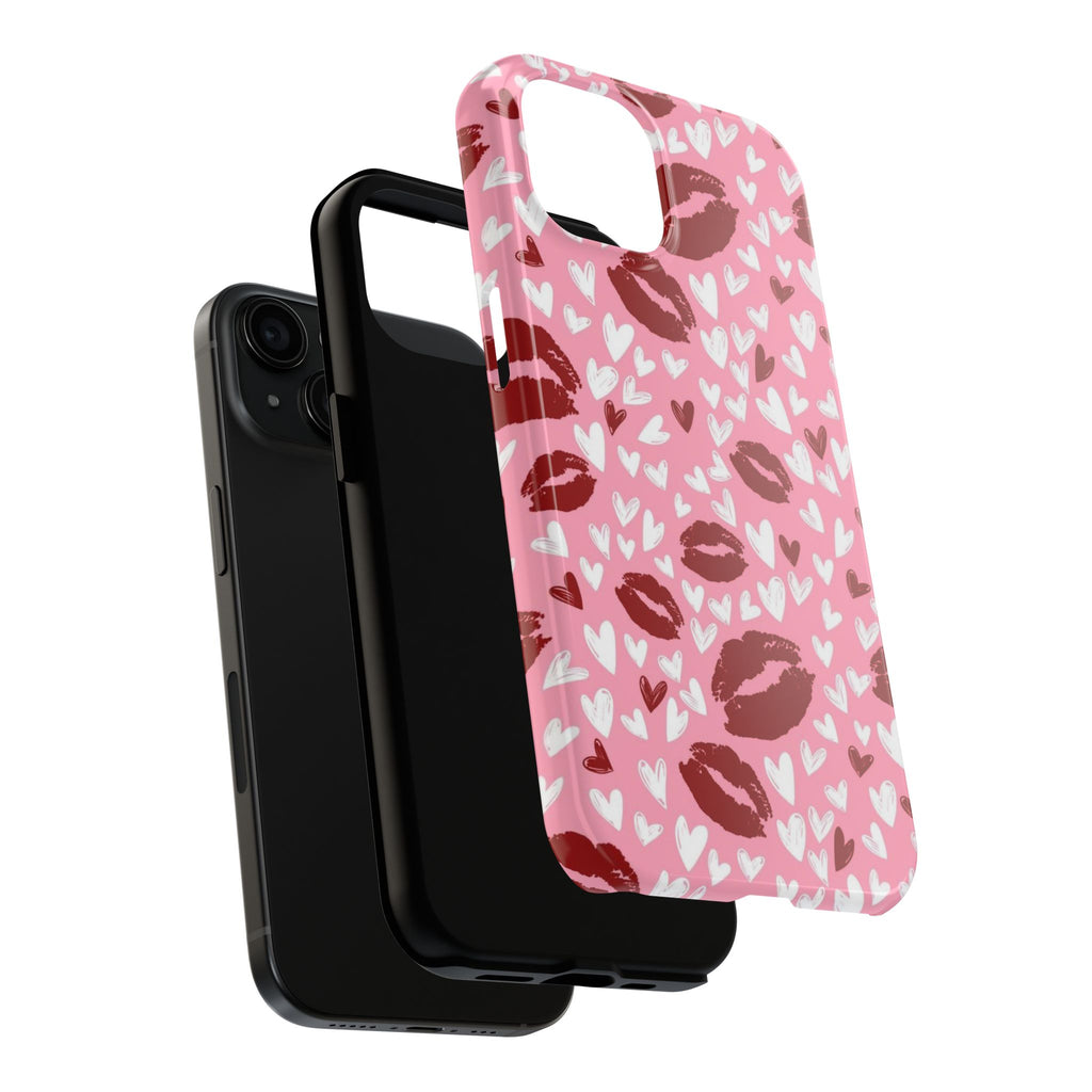 Pink Kiss Hearts Tough Phone Case — Cute Valentine Protective Phone Cover