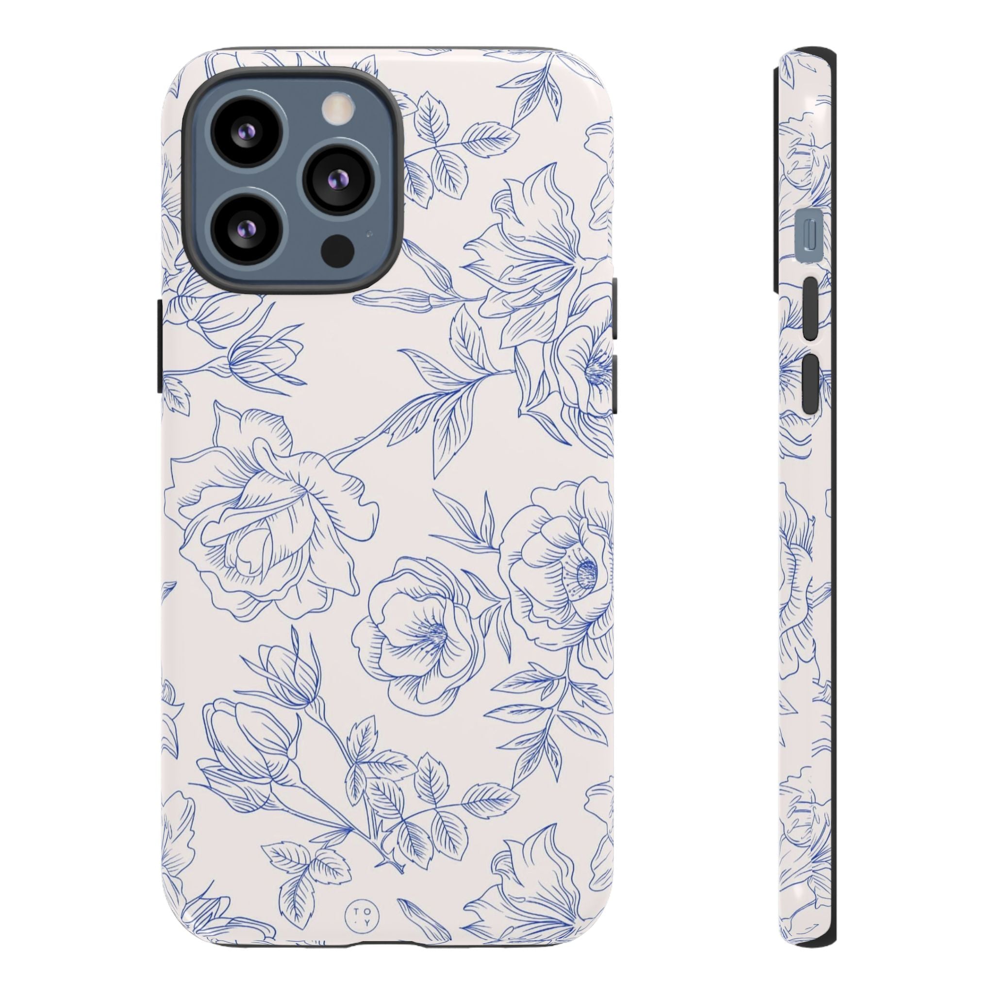 Phone Case — Blue Floral Sketch Tough Protective Case