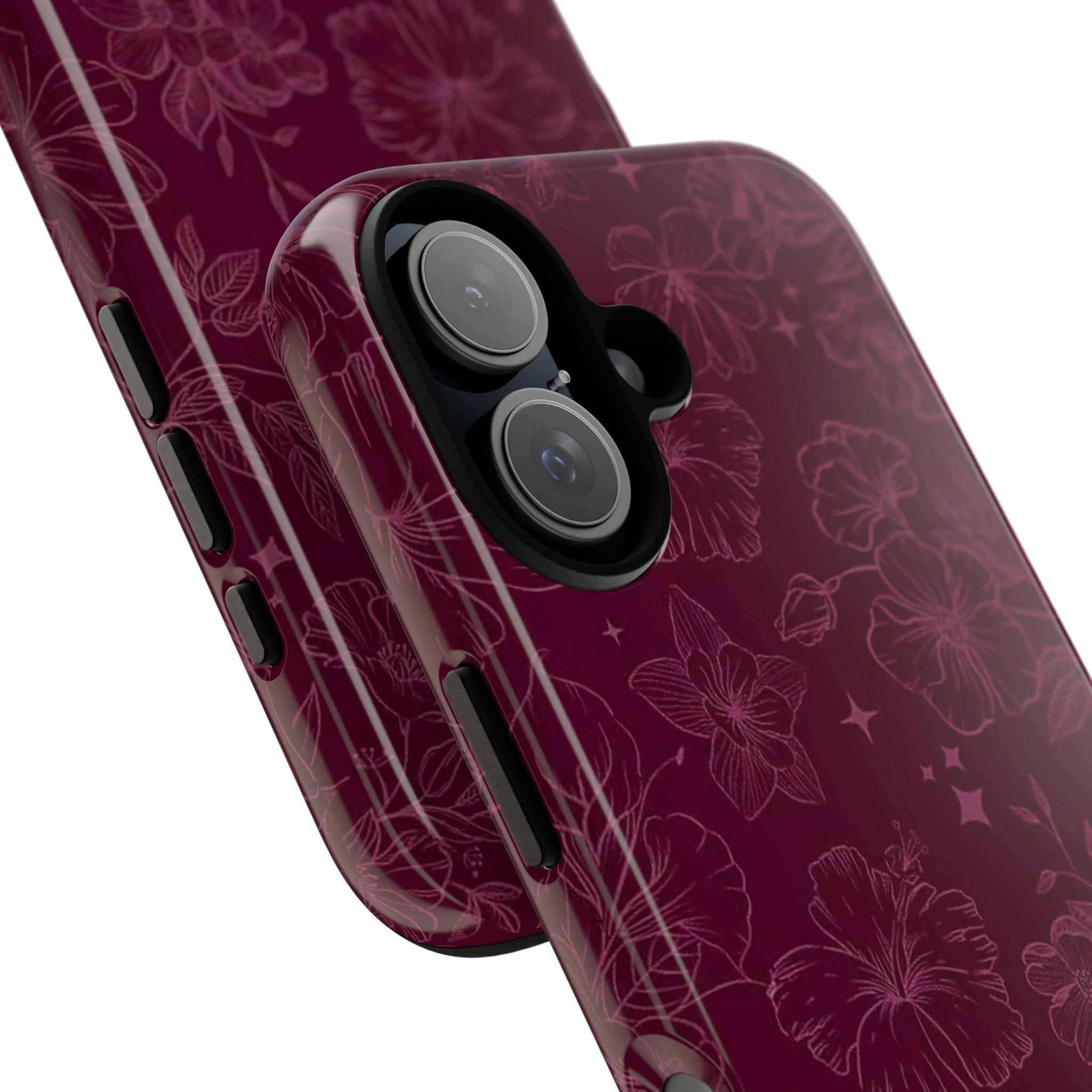 Burgundy Floral Tough Phone Case — Protective Hibiscus Pattern
