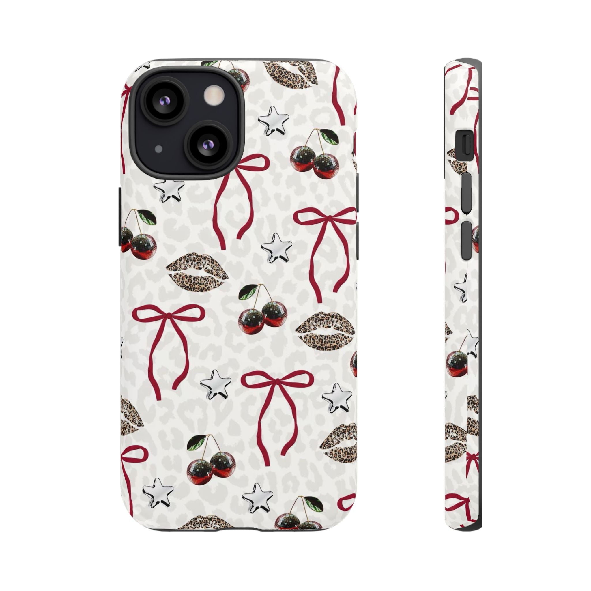 Cherry Bow Phone Case — Retro Cherry & Lips Pattern iPhone Cover
