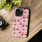 Cherry Pattern Phone Case — Cute Pink Cherries with Bows Durable Tough Case
