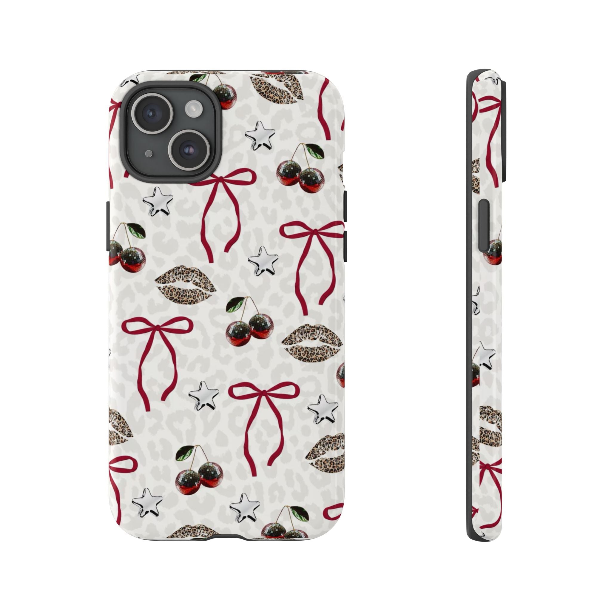 Cherry Bow Phone Case — Retro Cherry & Lips Pattern iPhone Cover