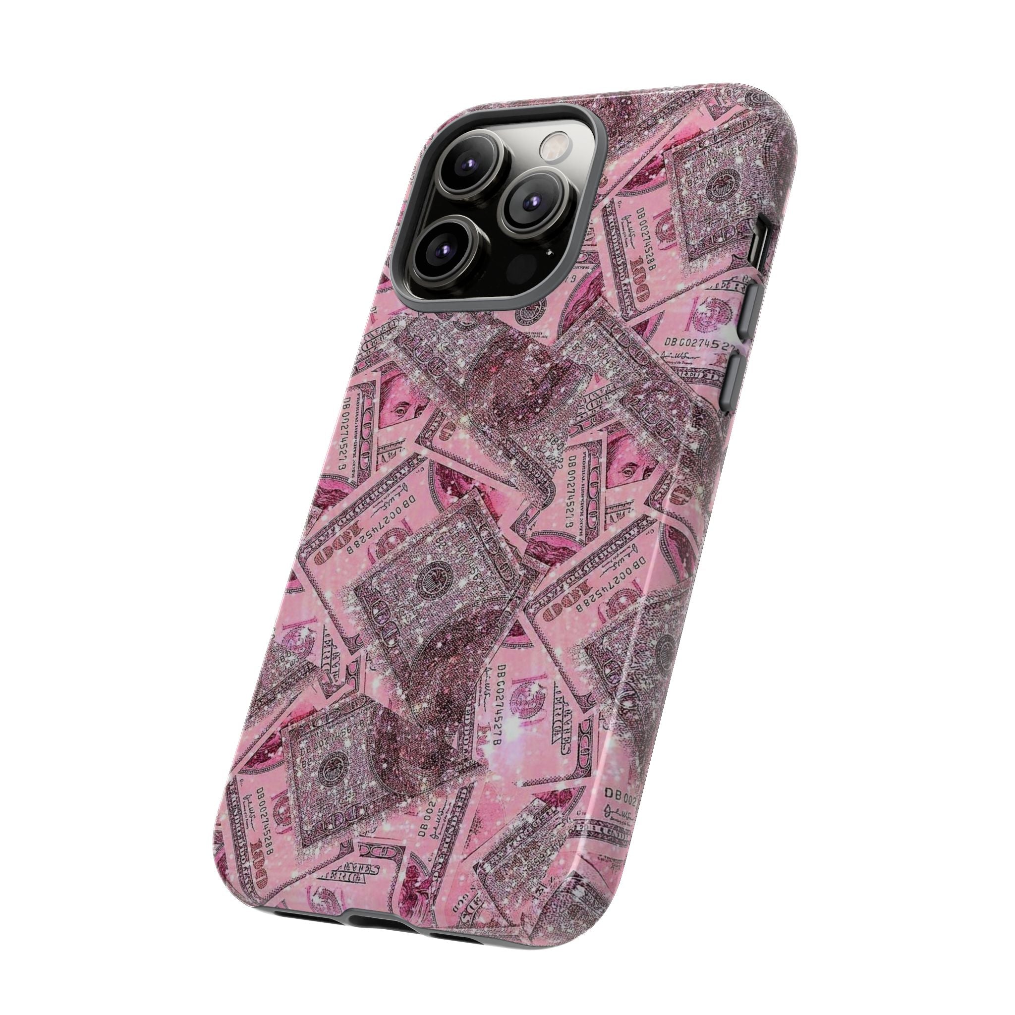 Pink Glitter Money Phone Case — Cash Pattern Protective Tough Case