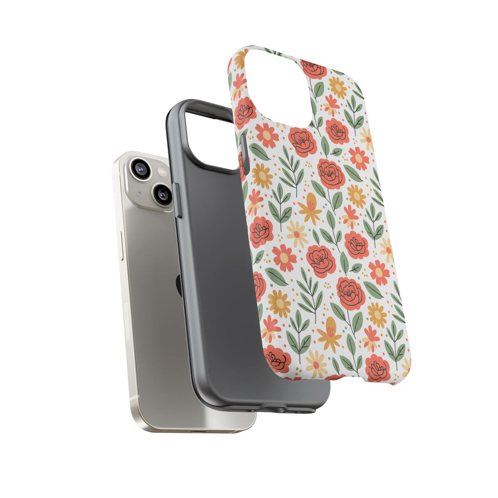 Floral Rose Pattern Tough Phone Case — Durable Garden-Inspired Protection