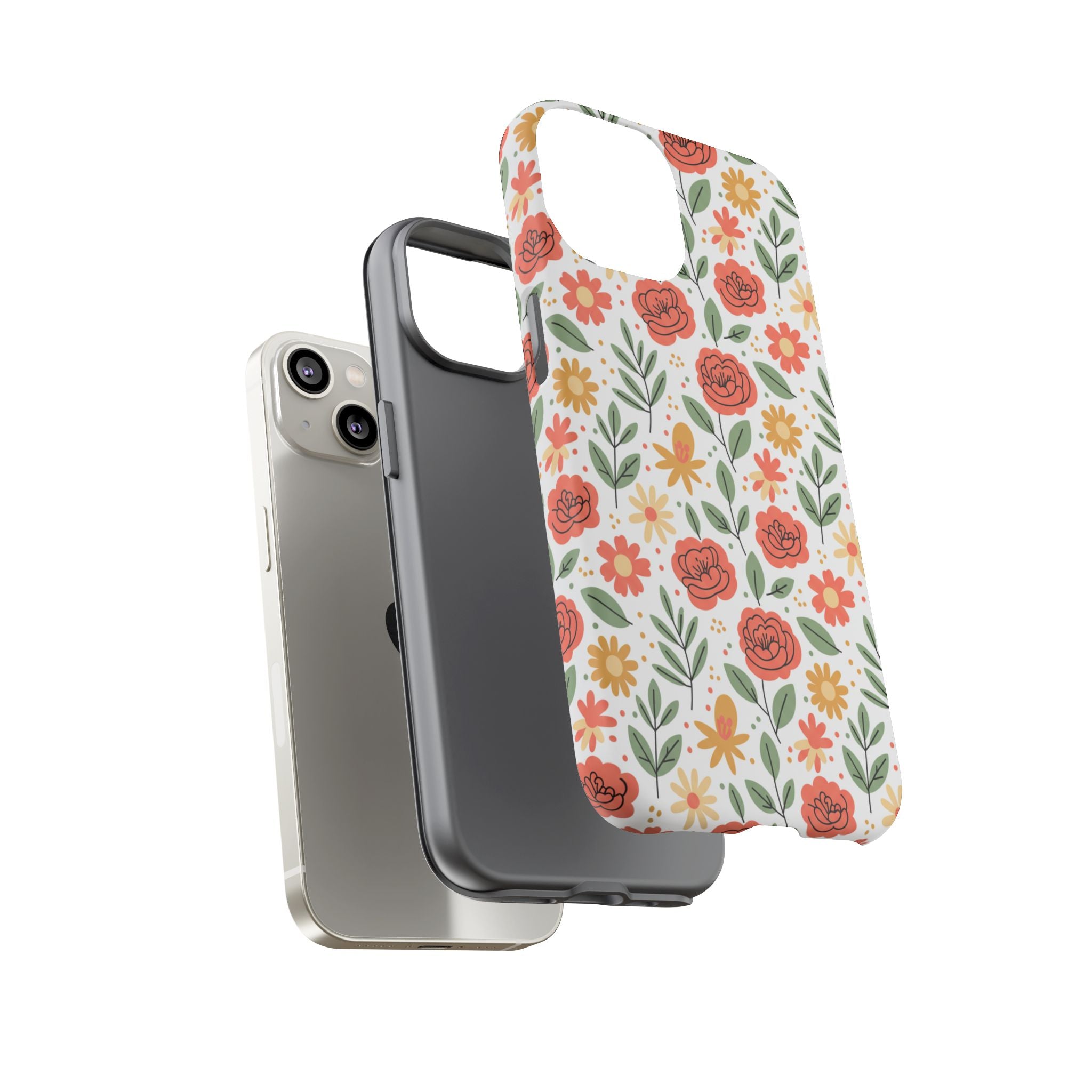 Floral Rose Pattern Tough Phone Case — Durable Garden-Inspired Protection