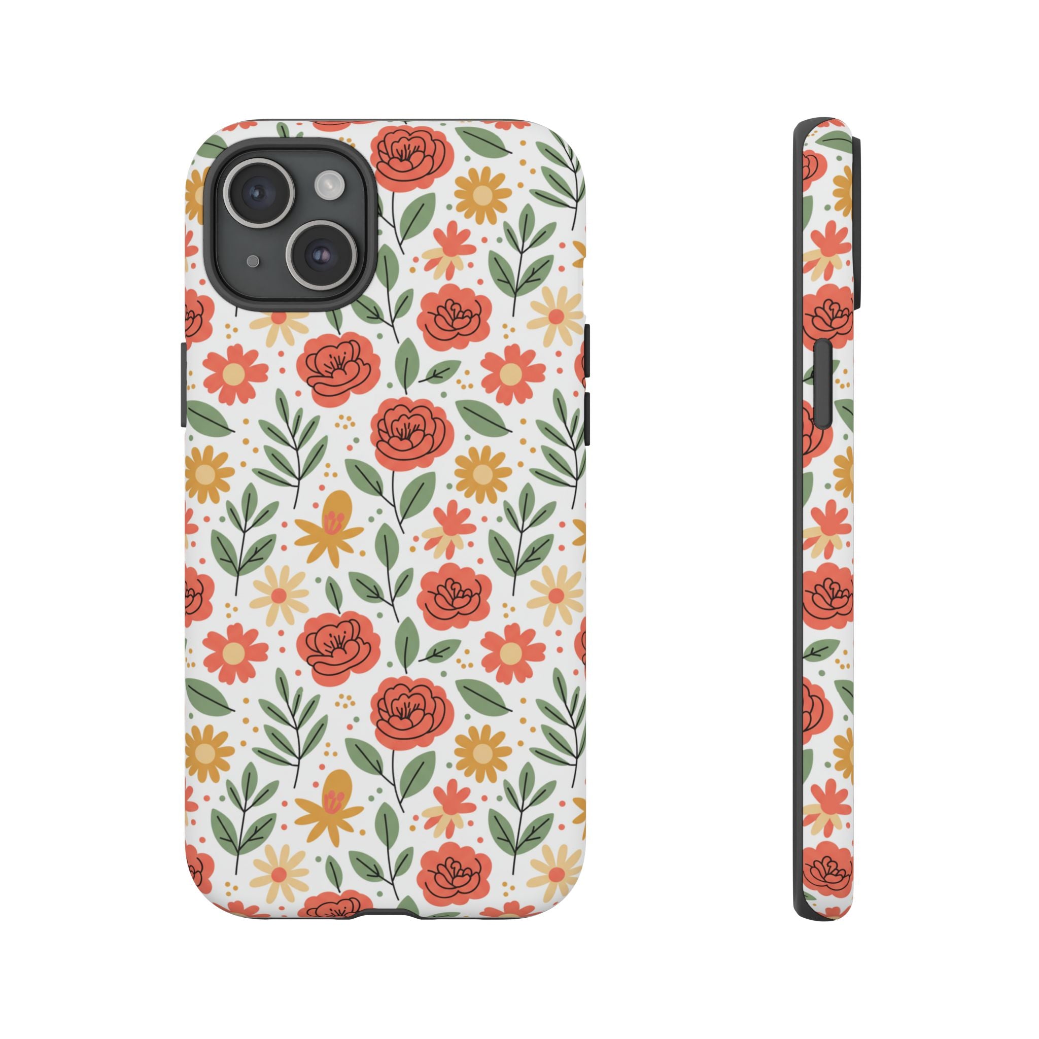 Floral Rose Pattern Tough Phone Case — Durable Garden-Inspired Protection