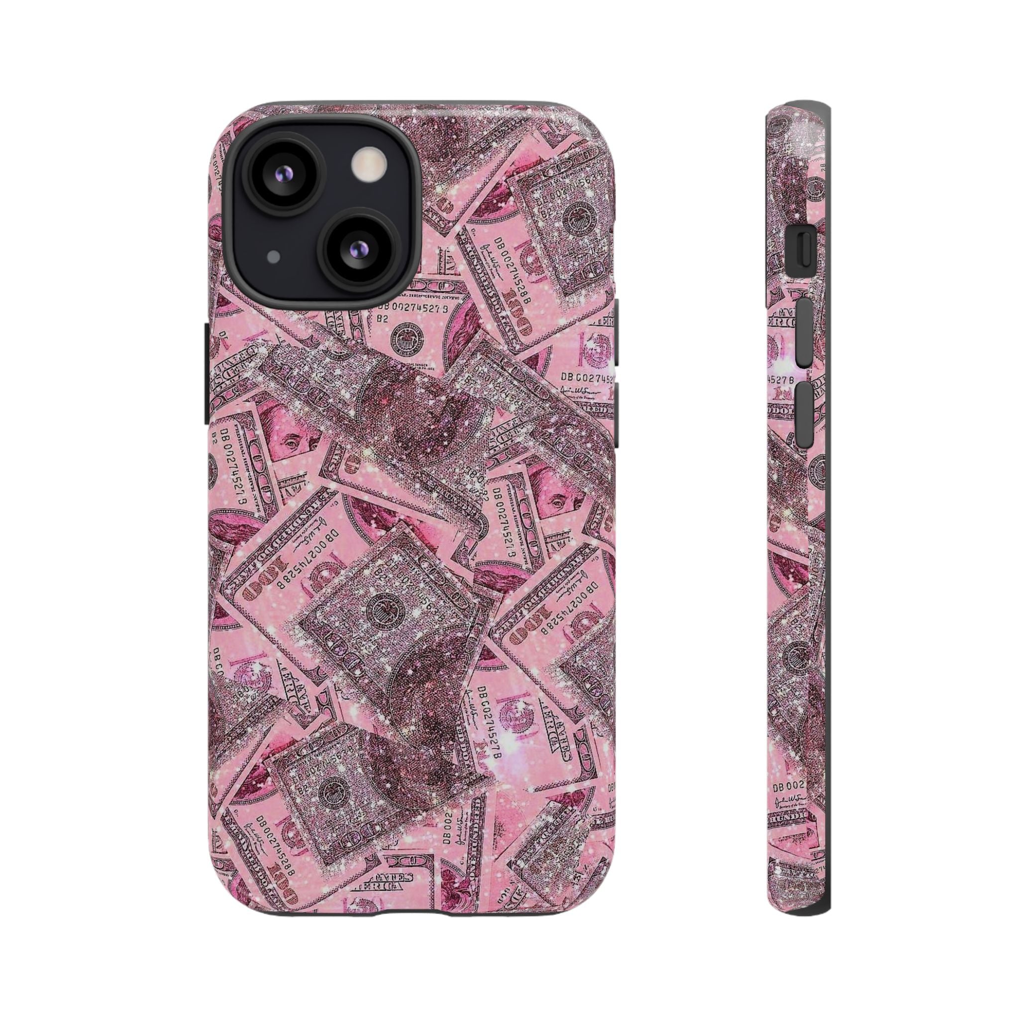 Pink Glitter Money Phone Case — Cash Pattern Protective Tough Case