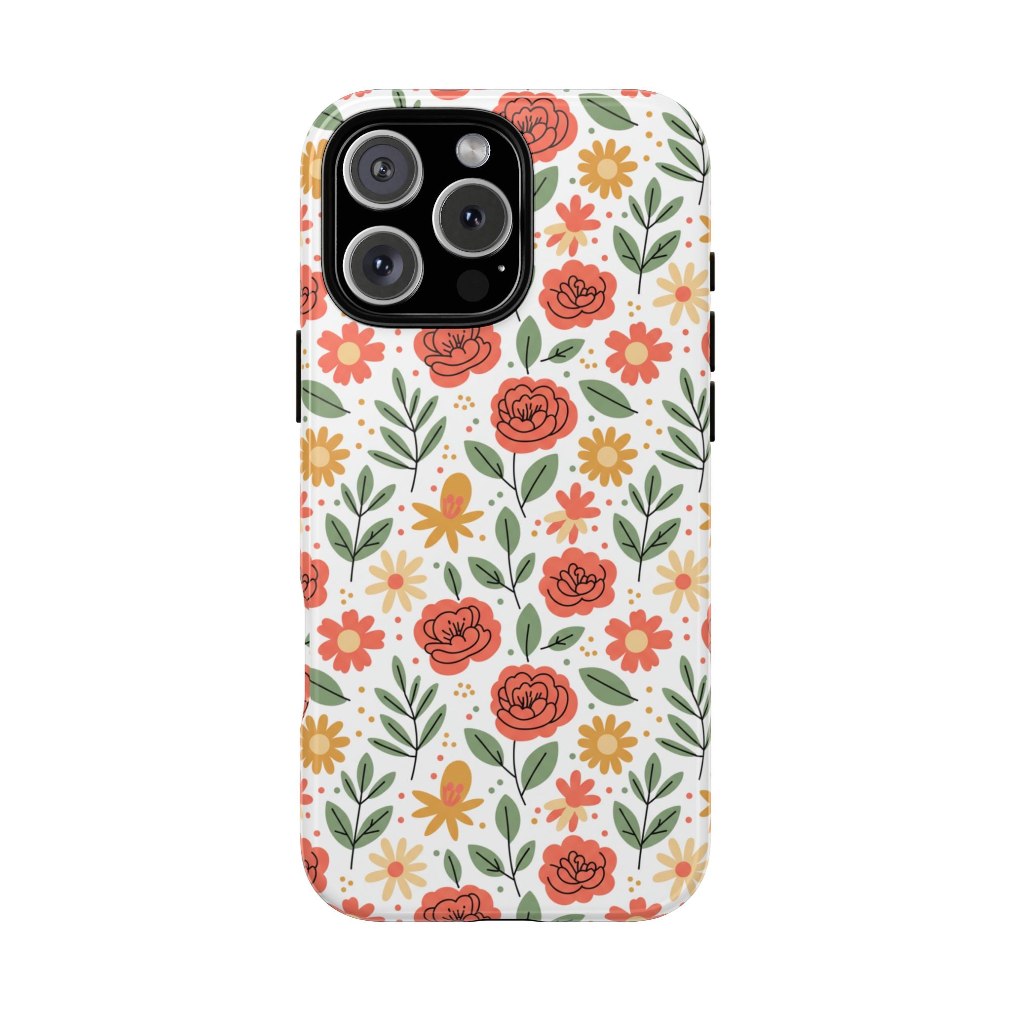 Floral Rose Pattern Tough Phone Case — Durable Garden-Inspired Protection