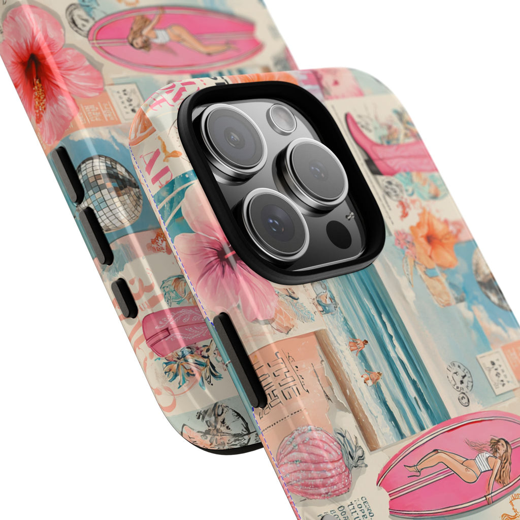 Tropical Surf Collage Phone Case — Vintage Hawaiian Floral & Surfboard Design