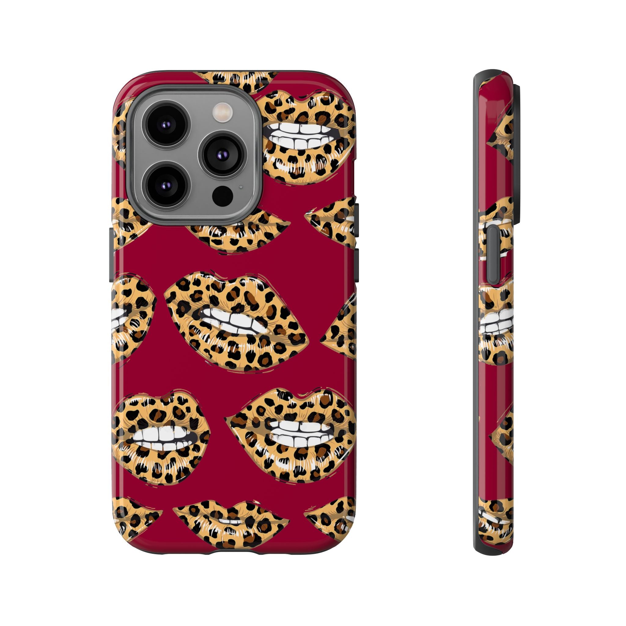 Phone Case — Leopard Lips Pattern on Burgundy