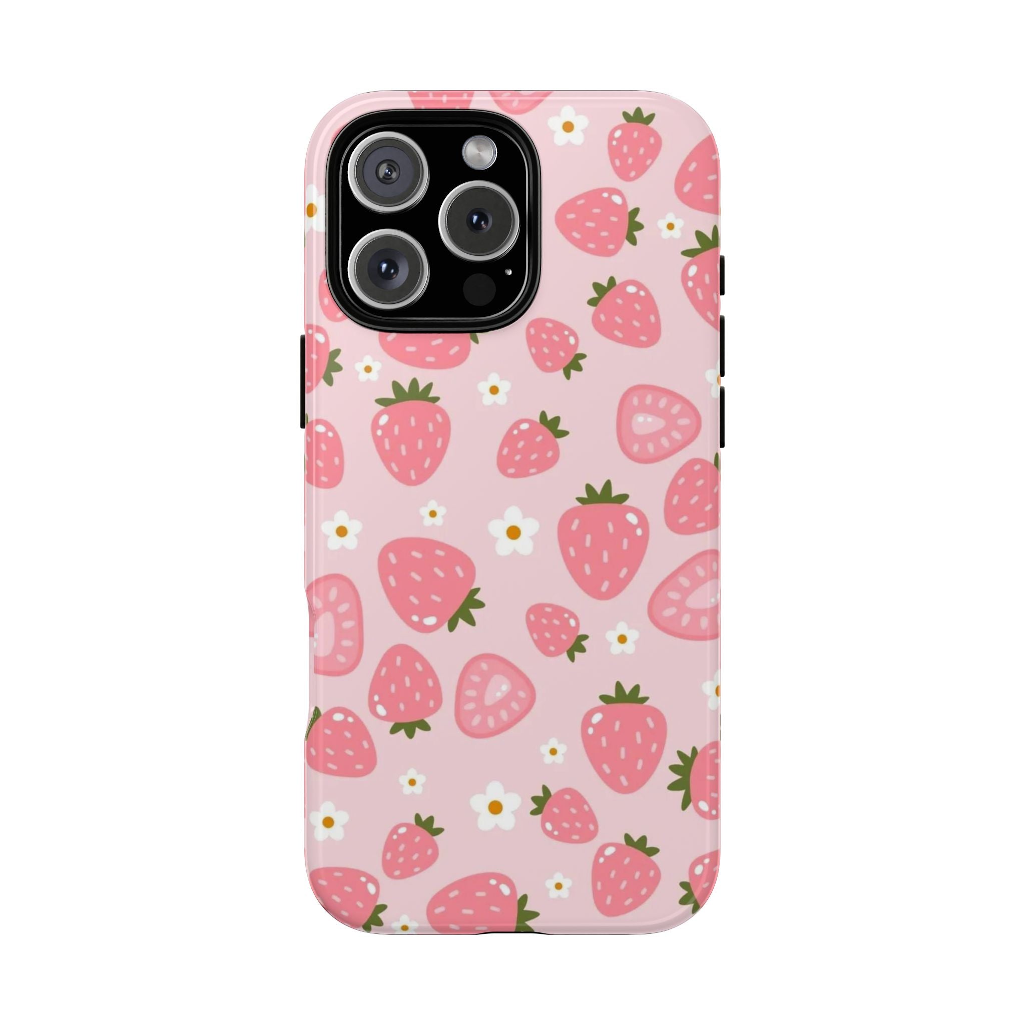 Strawberry Pattern Phone Case – Cute Pink Fruit Protective Tough Case