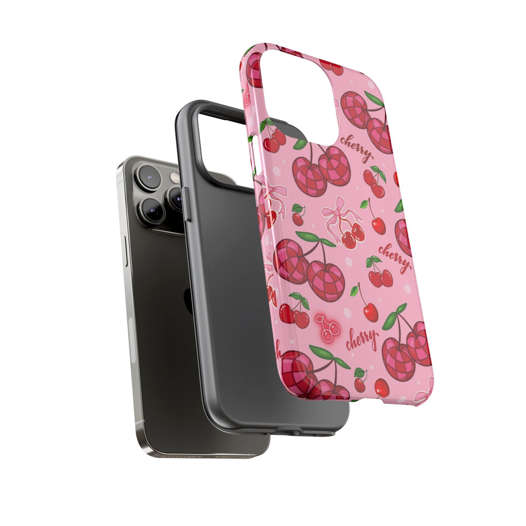 Cherry Pattern Tough Phone Case — Pink Cute Fruit iPhone Case with "cherry"