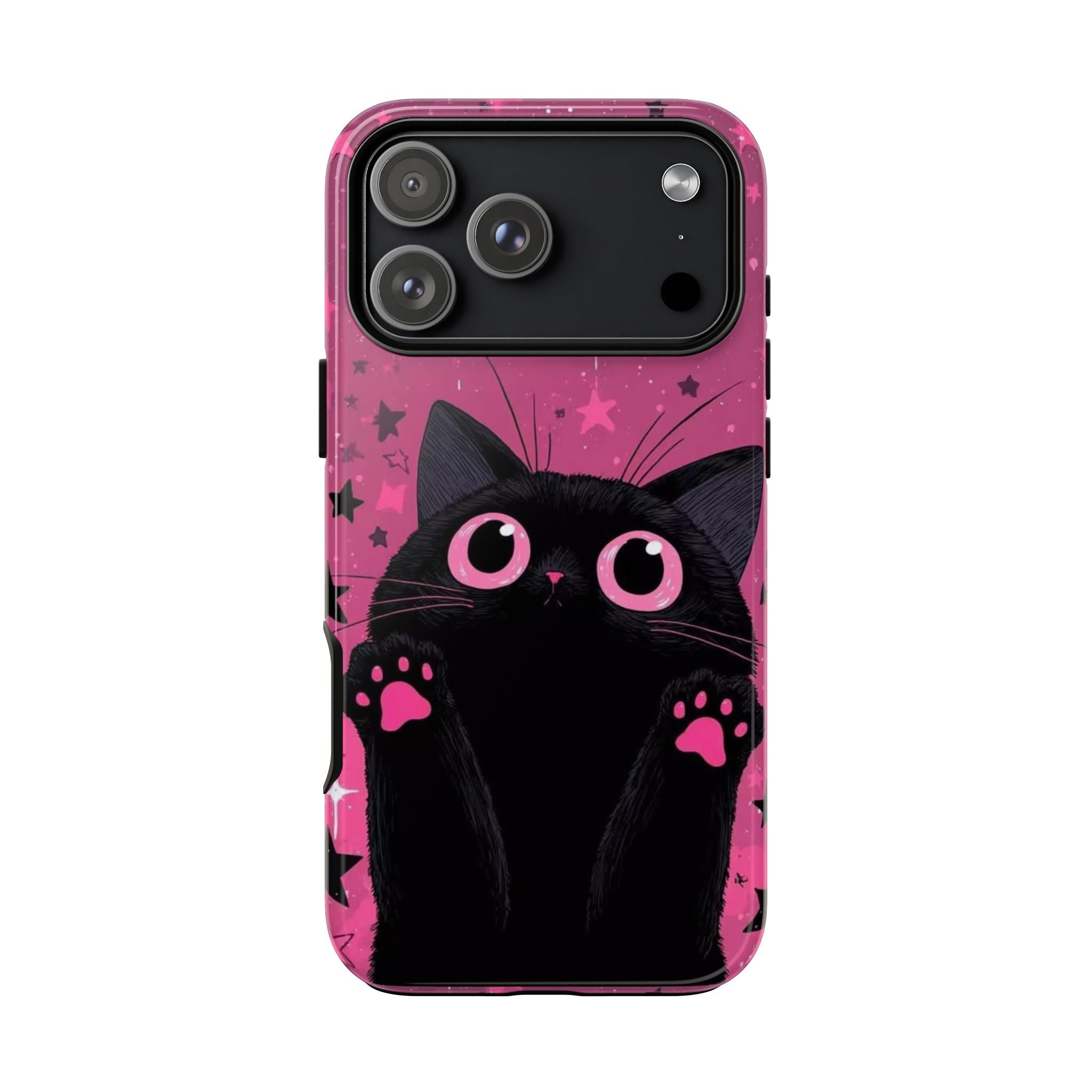 Cat Paw Pink Galaxy Phone Case — Cute Black Kitten iPhone Cover