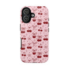 Cherry Pattern Phone Case — Cute Pink Cherries with Bows Durable Tough Case