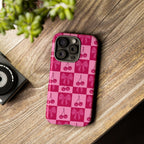 Cherry Checker Tough Phone Case — Pink Retro Bow Pattern