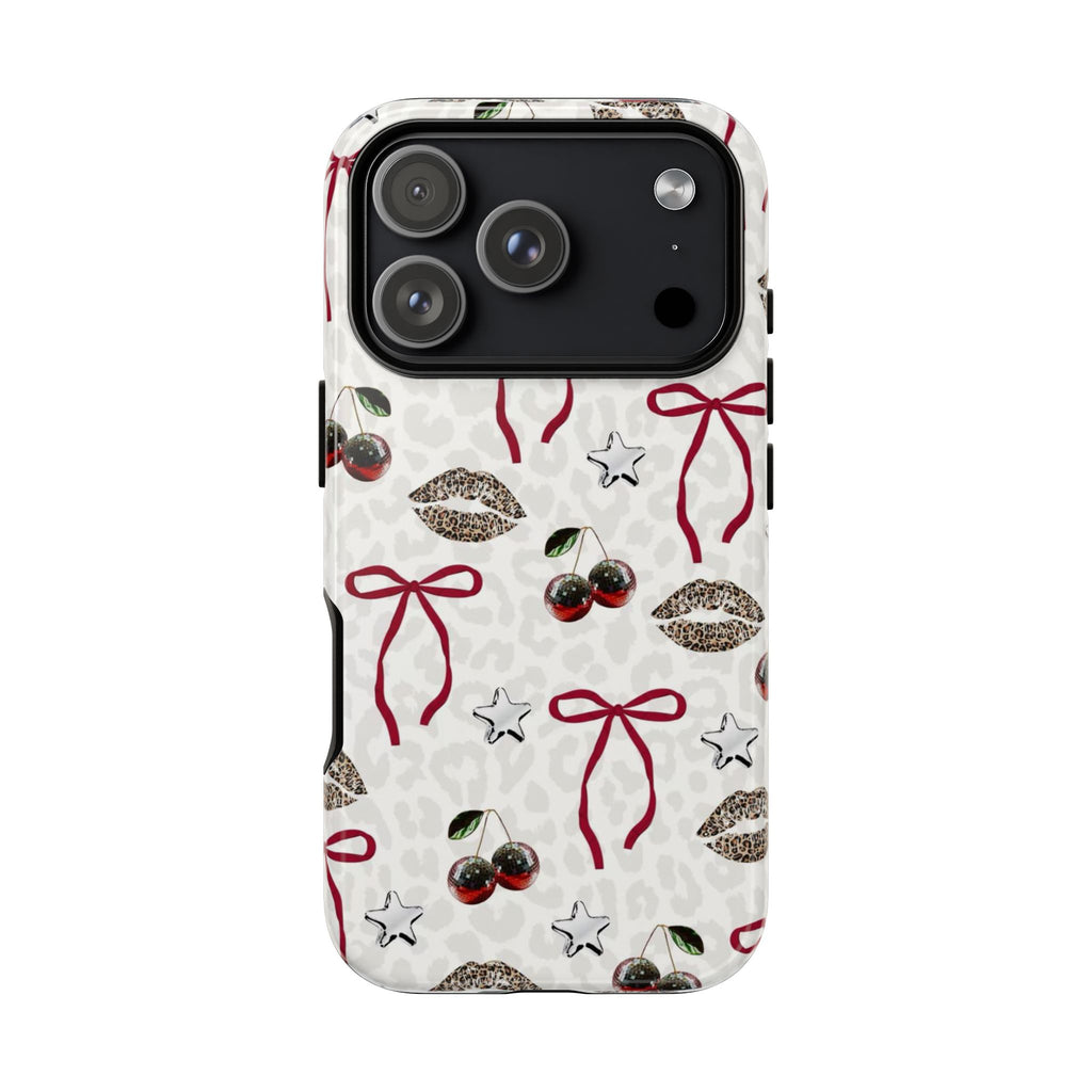 Cherry Bow Phone Case — Retro Cherry & Lips Pattern iPhone Cover