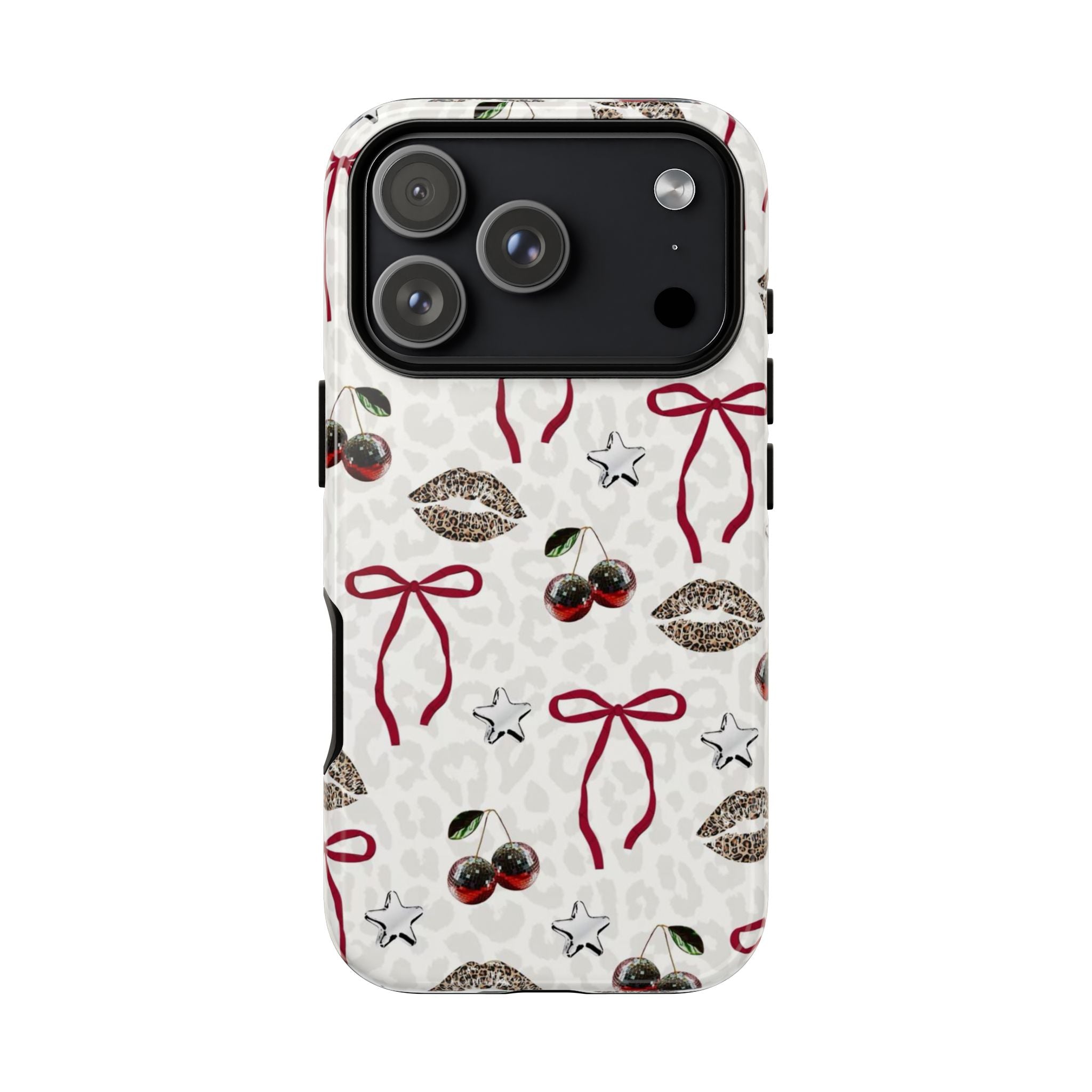 Cherry Bow Phone Case — Retro Cherry & Lips Pattern iPhone Cover