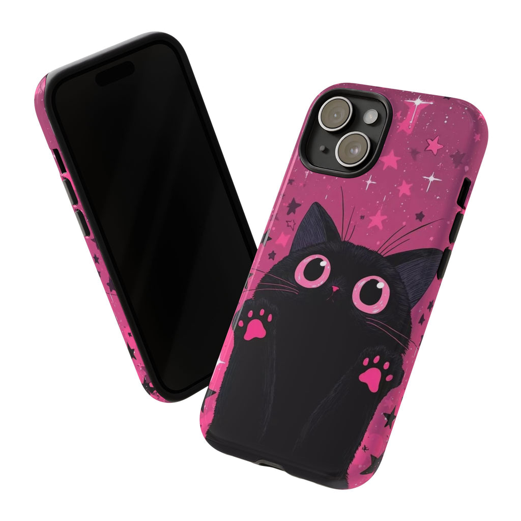 Cat Paw Pink Galaxy Phone Case — Cute Black Kitten iPhone Cover