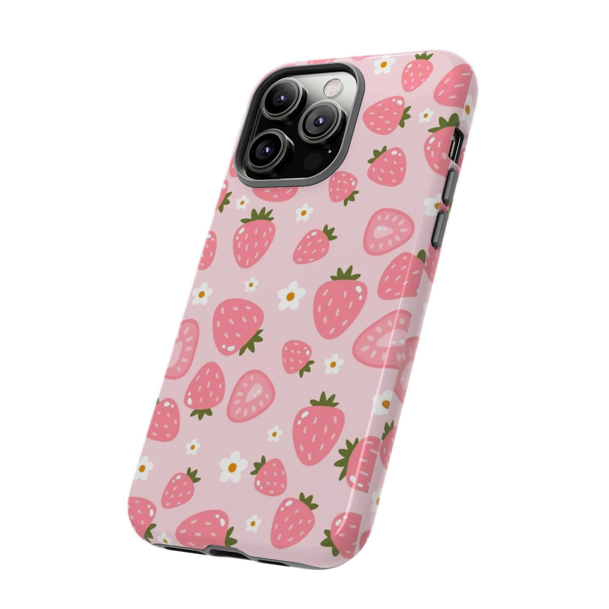 Strawberry Pattern Phone Case – Cute Pink Fruit Protective Tough Case