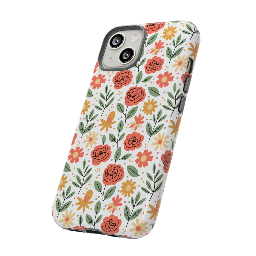Floral Rose Pattern Tough Phone Case — Durable Garden-Inspired Protection
