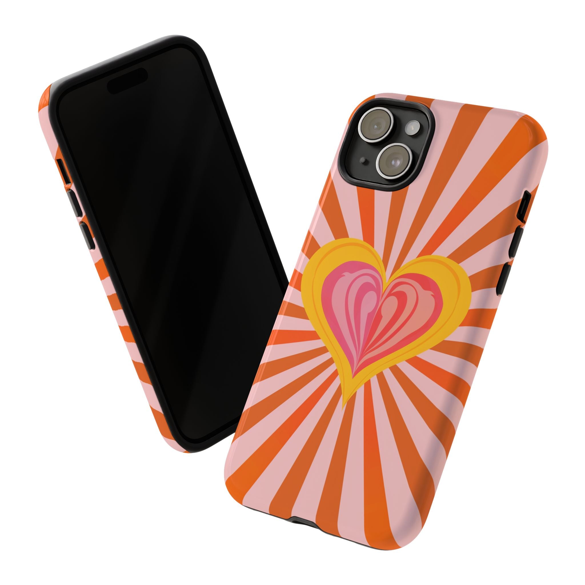 Retro Heart Phone Case — Vibrant Orange Sunburst Tough Case