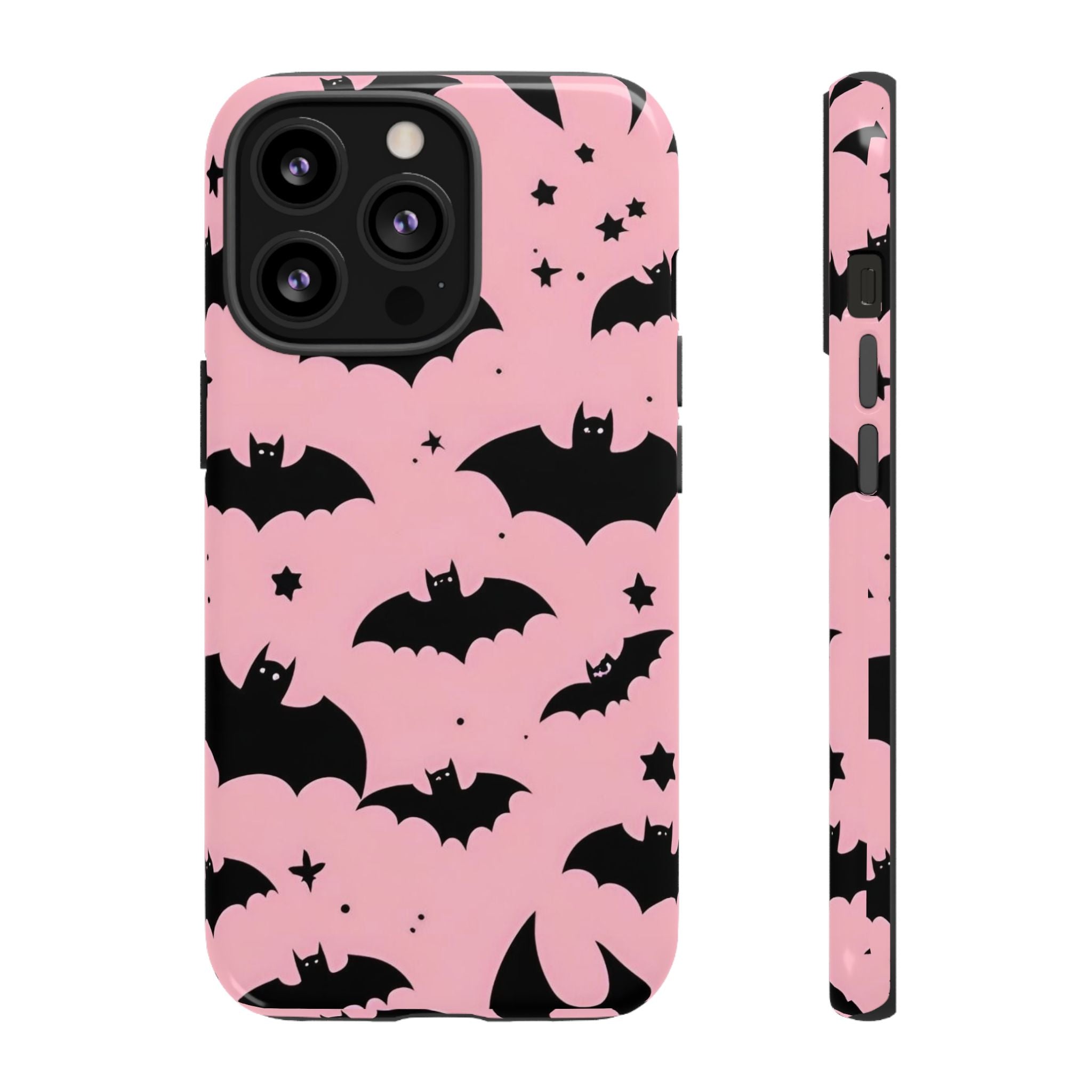 Pink Bat Pattern Tough Phone Case — Cute Halloween Bat Wings Design