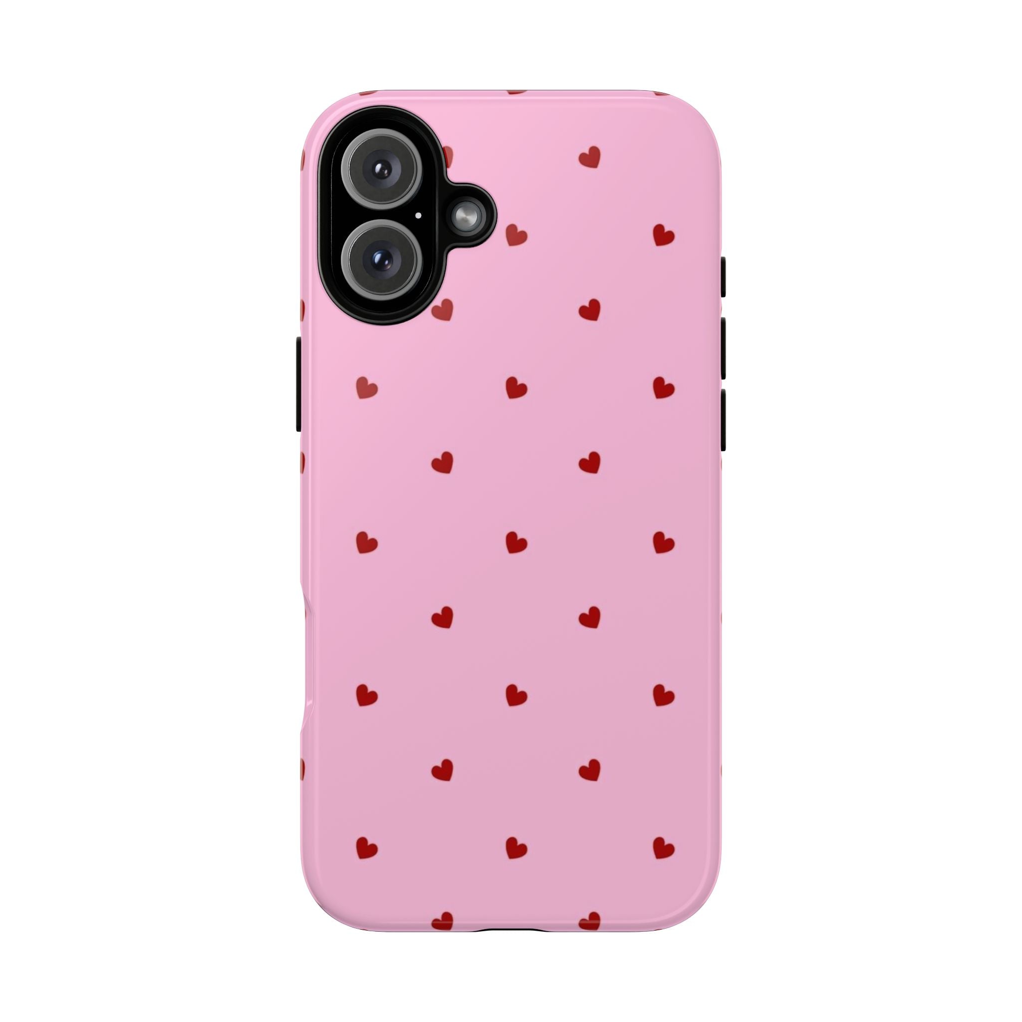 Pink Heart Pattern Tough Phone Case — Cute Red Hearts Protective Phone Cover (Valentine’s Day Gift)