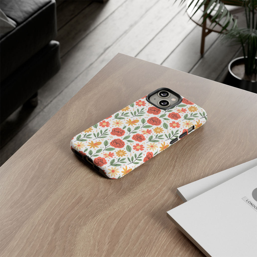 Floral Rose Pattern Tough Phone Case — Durable Garden-Inspired Protection