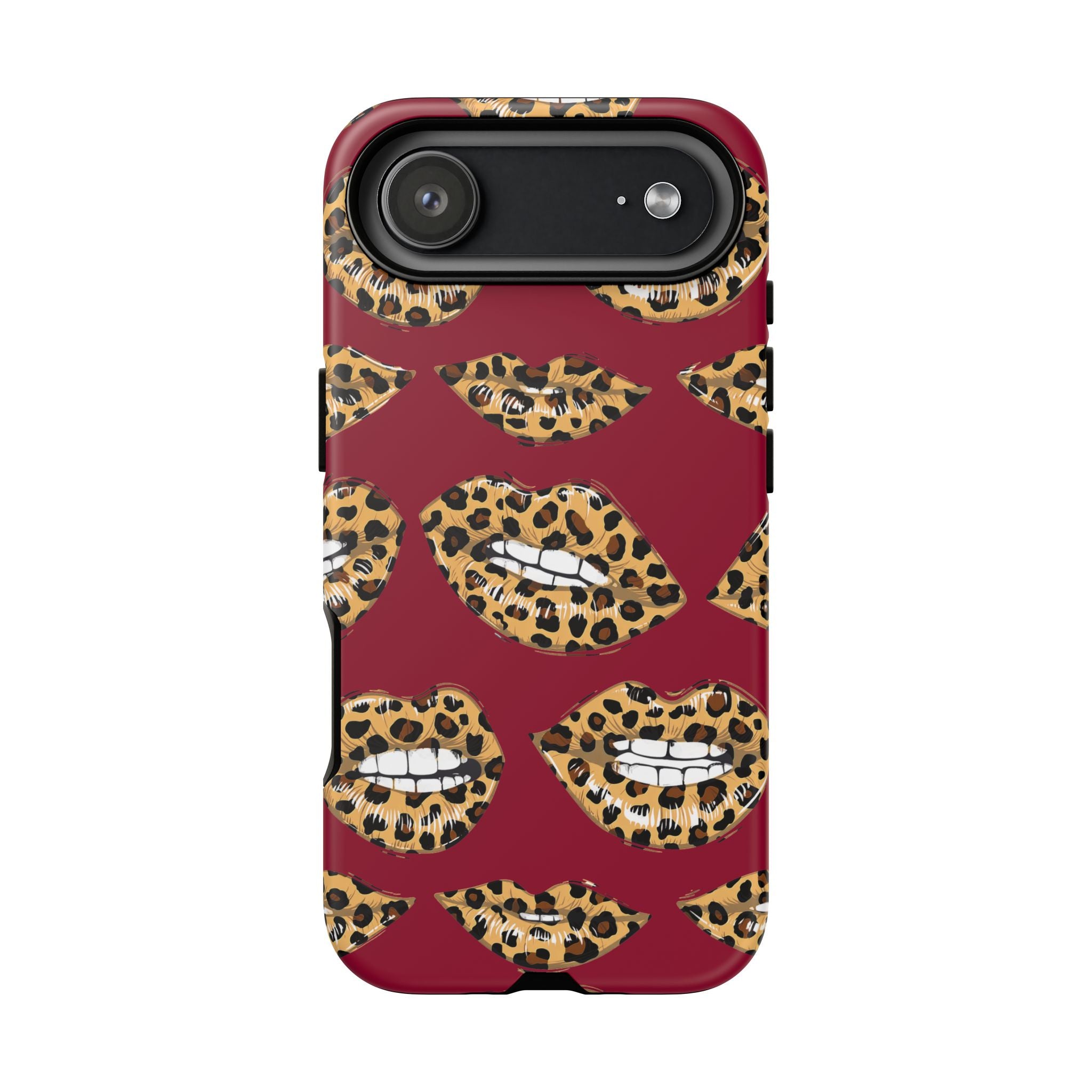 Phone Case — Leopard Lips Pattern on Burgundy