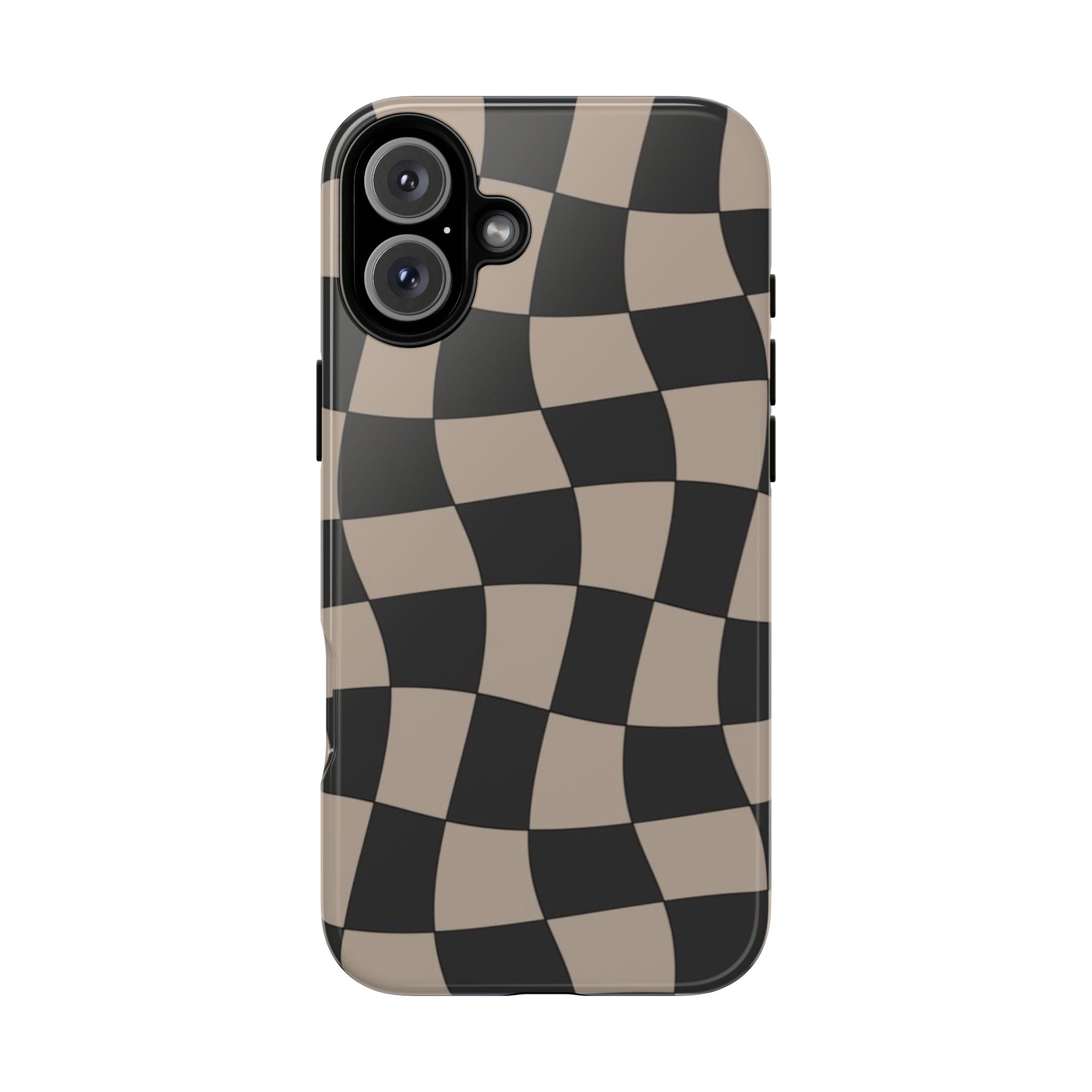 Wavy Checkerboard Phone Case — Retro Black & Beige Pattern, Durable Protective Cover