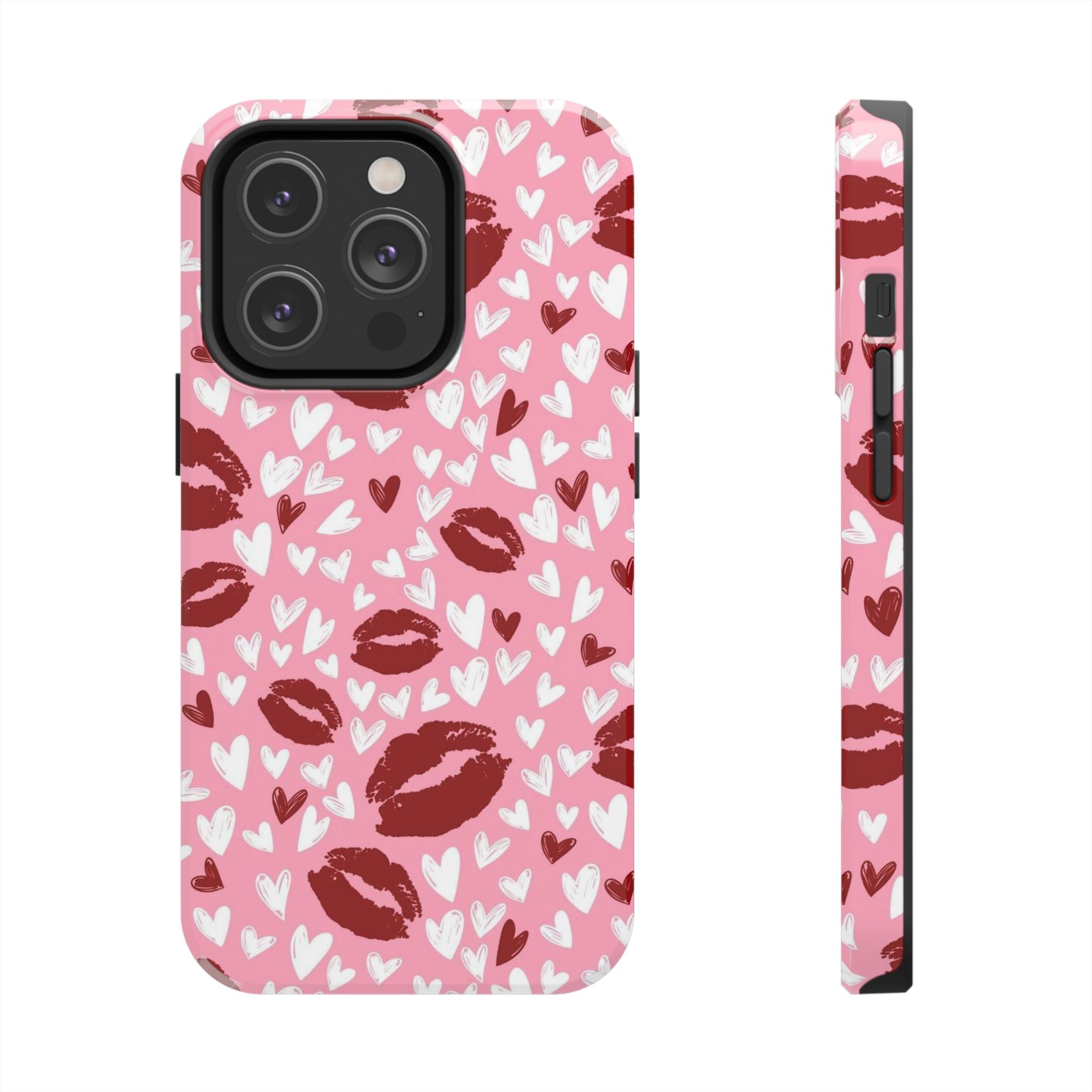 Pink Kiss Hearts Tough Phone Case — Cute Valentine Protective Phone Cover