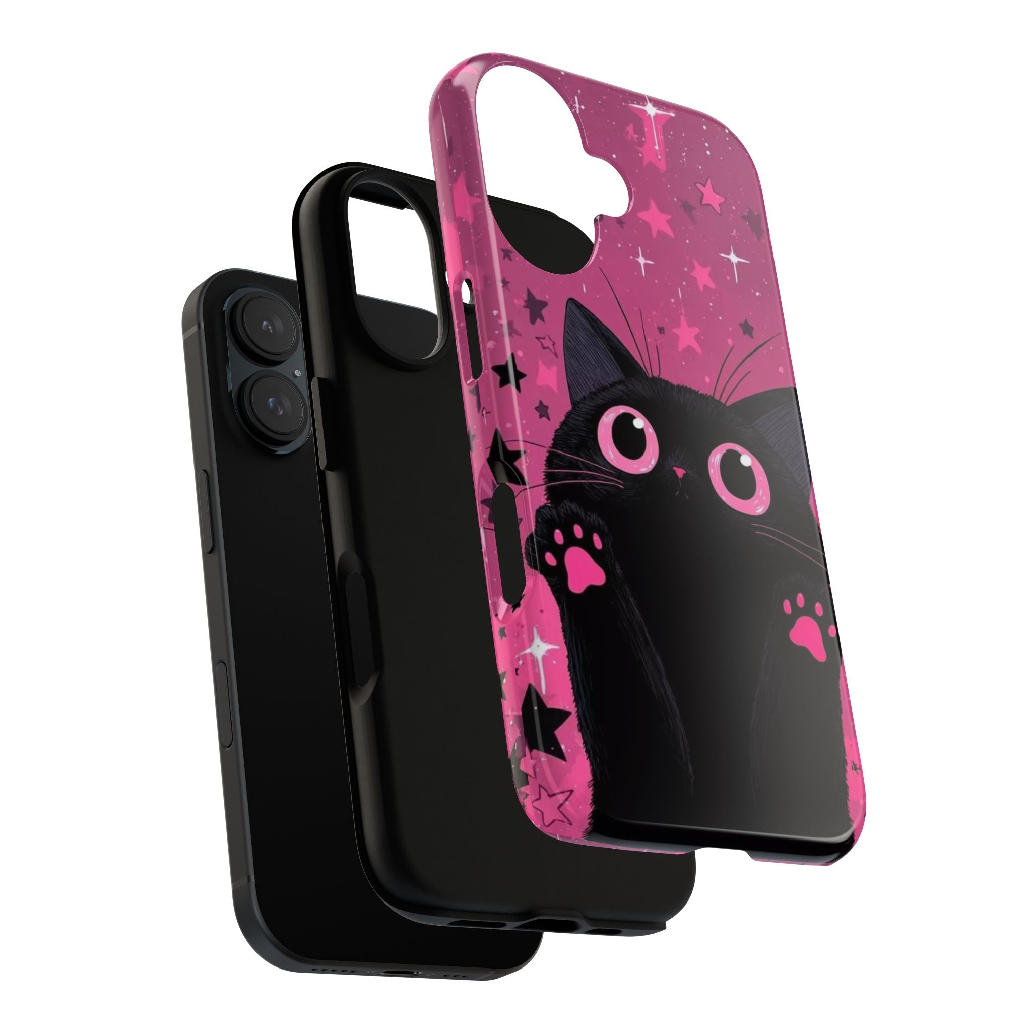 Cat Paw Pink Galaxy Phone Case — Cute Black Kitten iPhone Cover